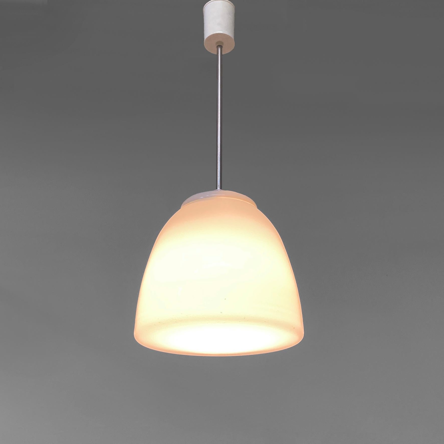 Aluminium Italian mid-century chandelier in white opaline glass, 1970s en vente