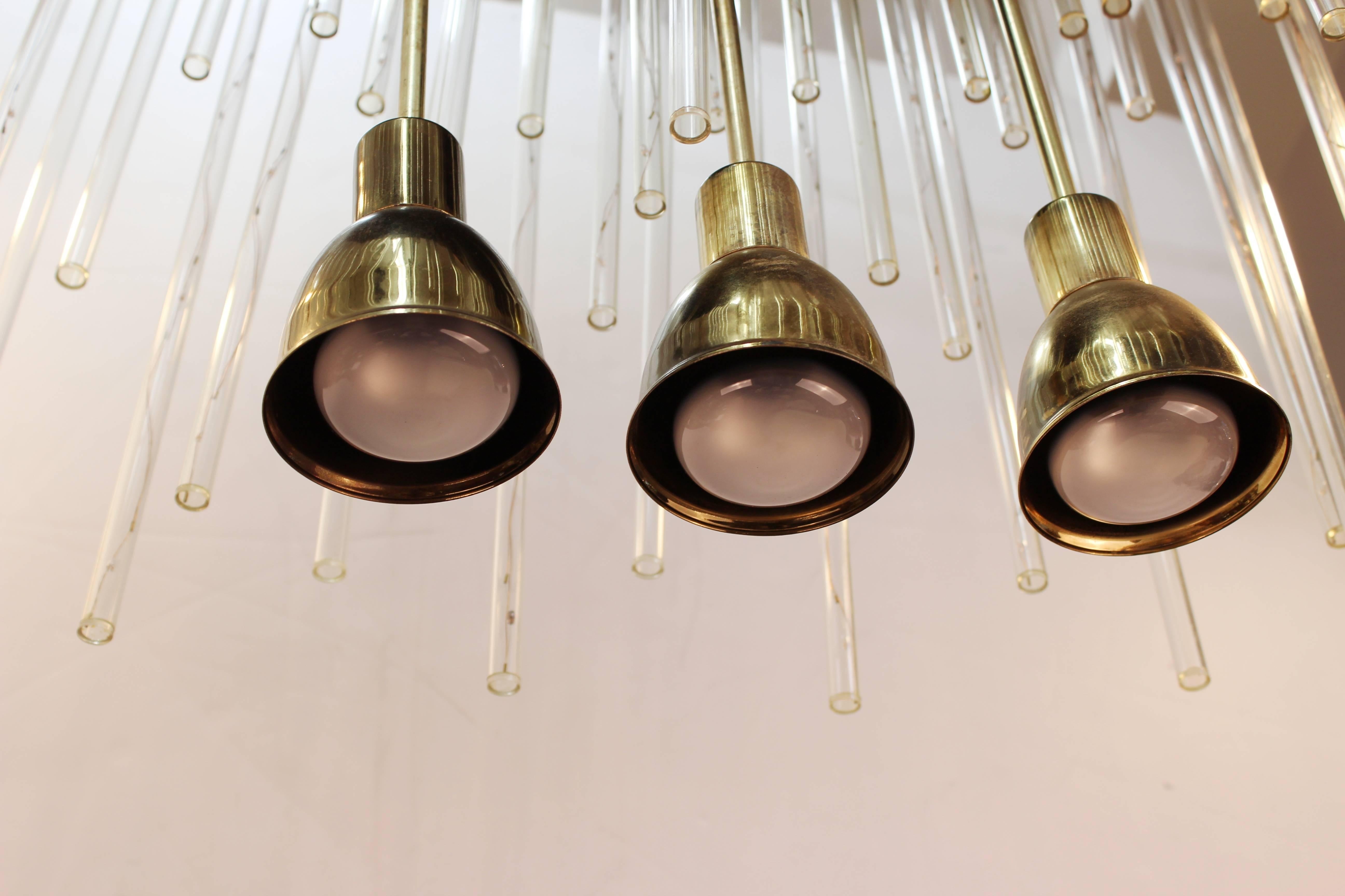 Italienischer Midcentury-Kronleuchter oder Flush Mount mit optischen Lichtern (Messing)