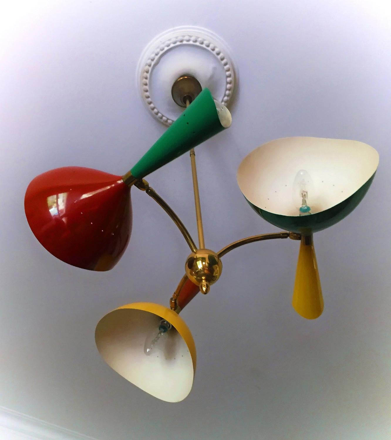 Painted Italian Mid-Century Chandelier Three-Arms with Diabolò Stilnovo Attributed, 1955