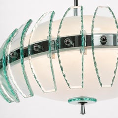 Italian Mid-Century Chandelier with Aquamarine Scagliato Glass Panels, 1980