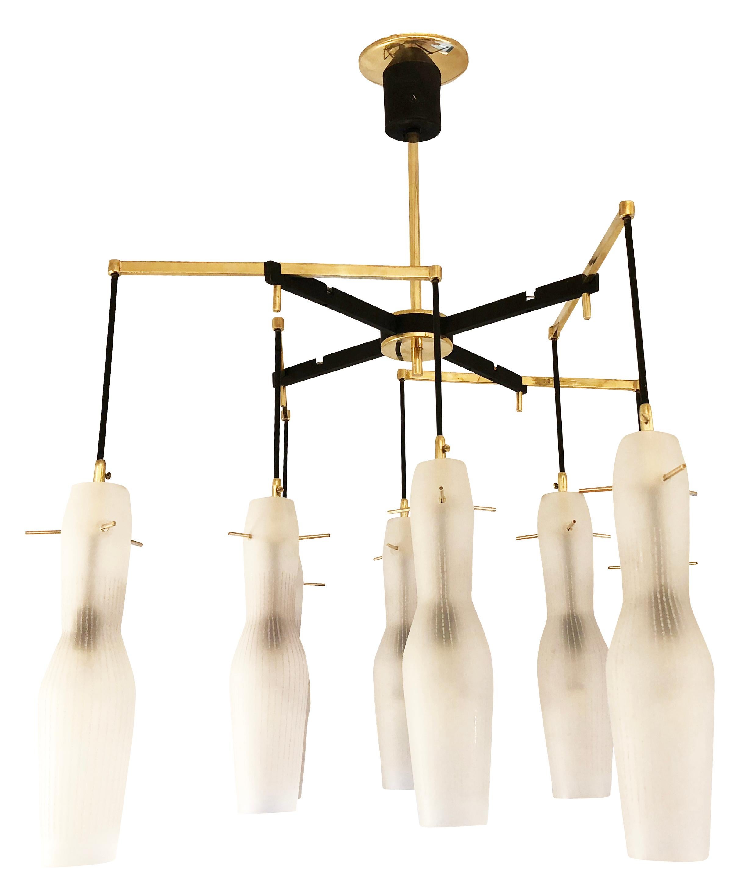 Mid-20th Century Italian Midcentury Chandelier with Fluted Glass Shades