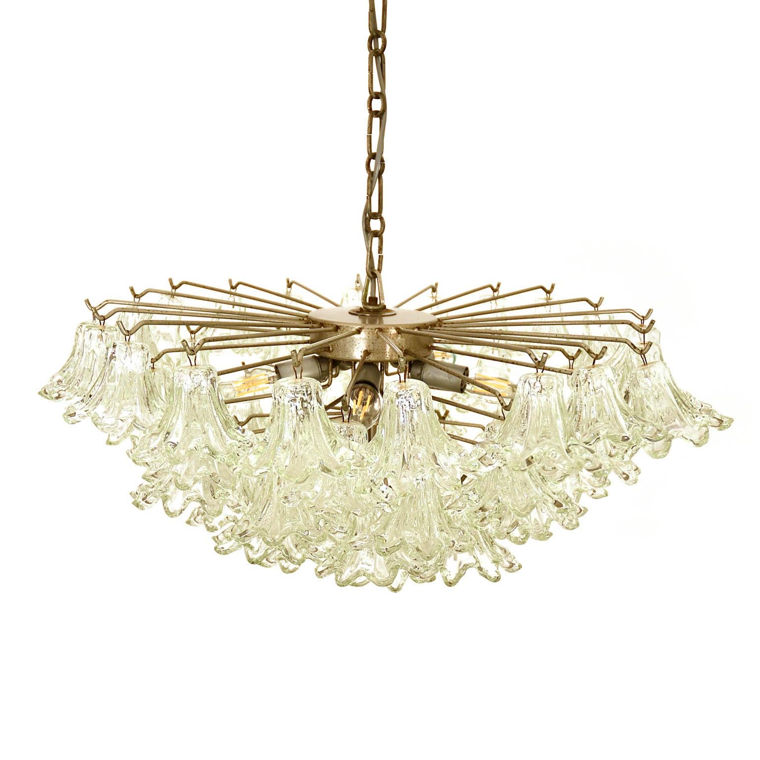Mid-Century Modern Italian Mid-Century Chandelier with Glass Blossoms, 1955, Murano For Sale
