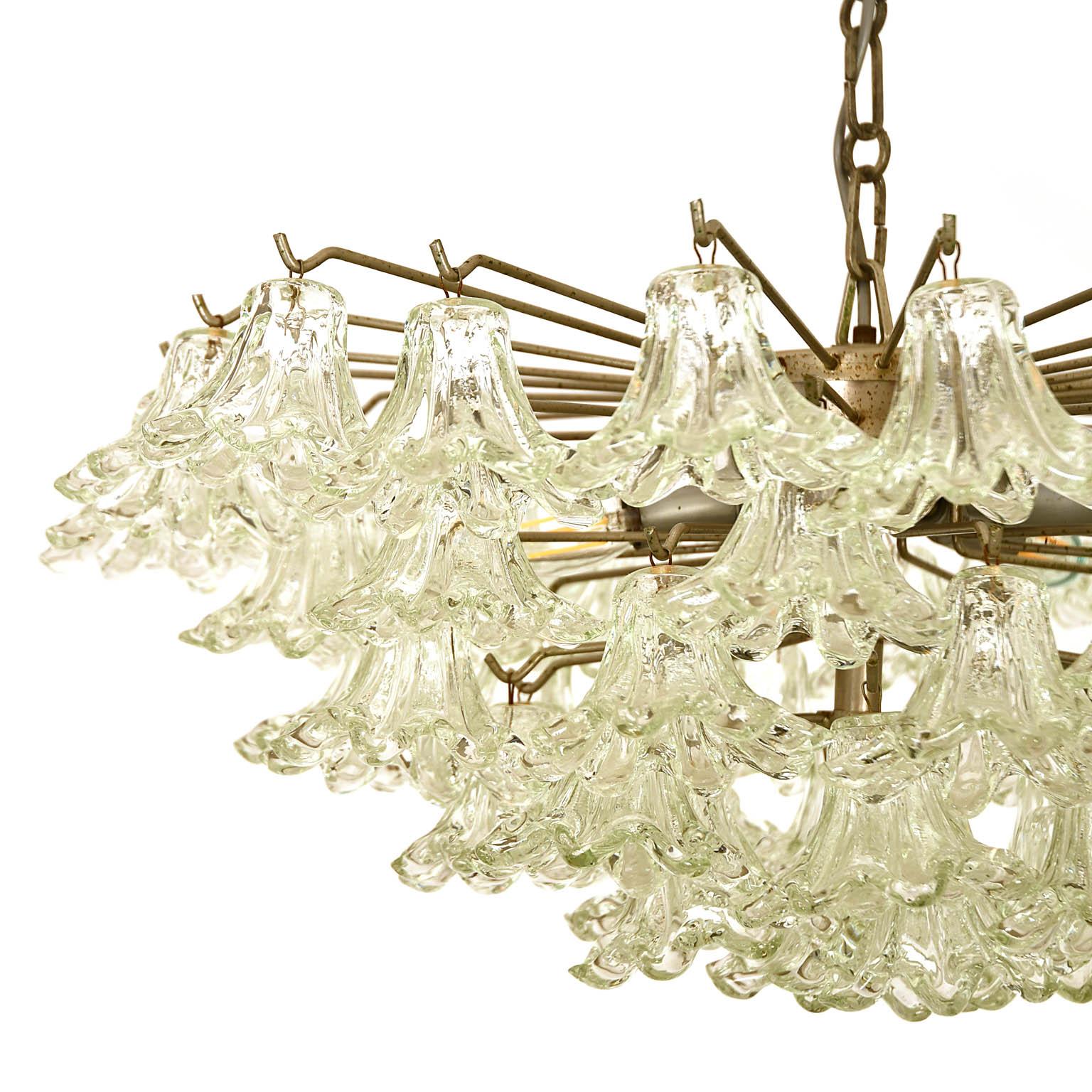 Mid-20th Century Italian Mid-Century Chandelier with Glass Blossoms, 1955, Murano For Sale