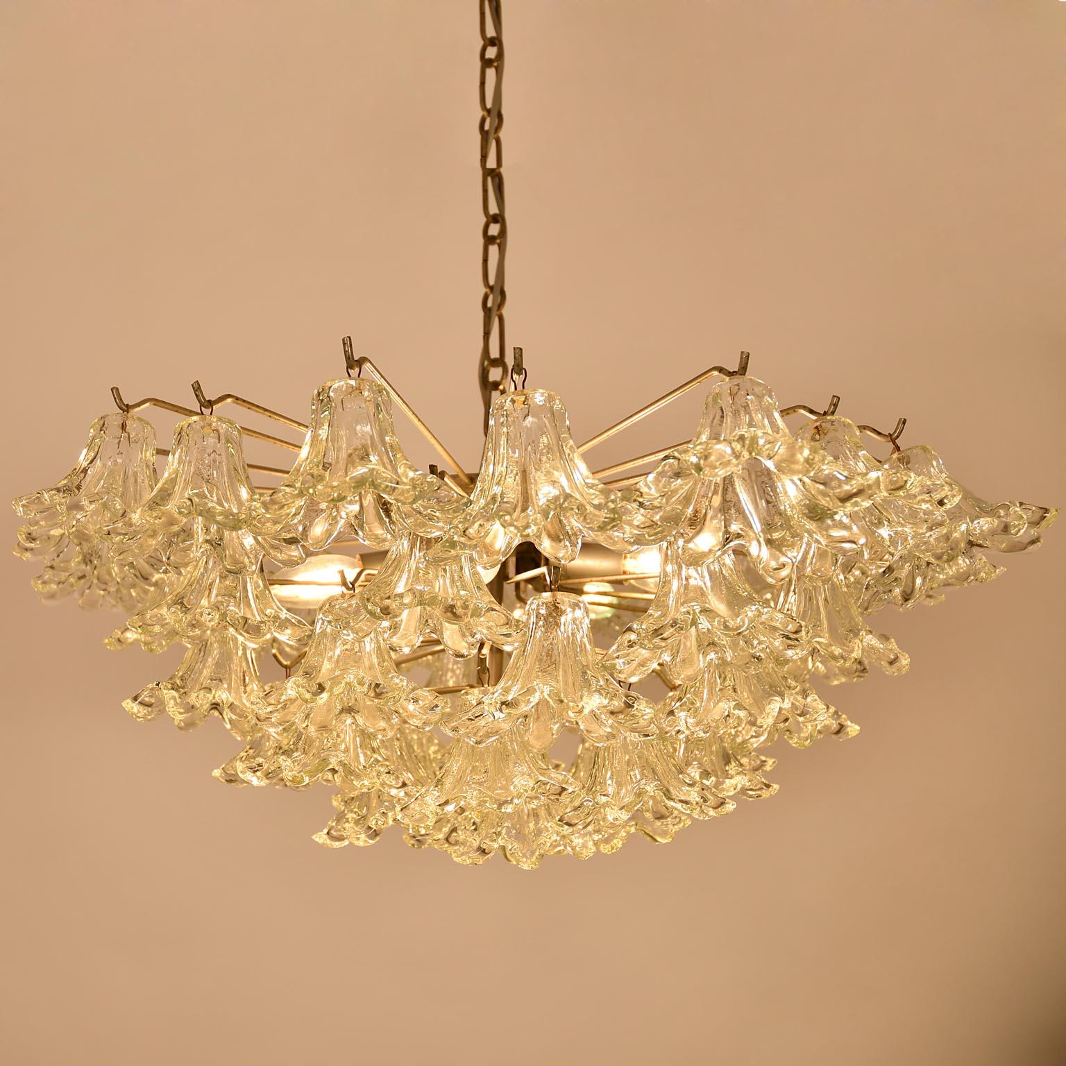 Metal Italian Mid-Century Chandelier with Glass Blossoms, 1955, Murano For Sale