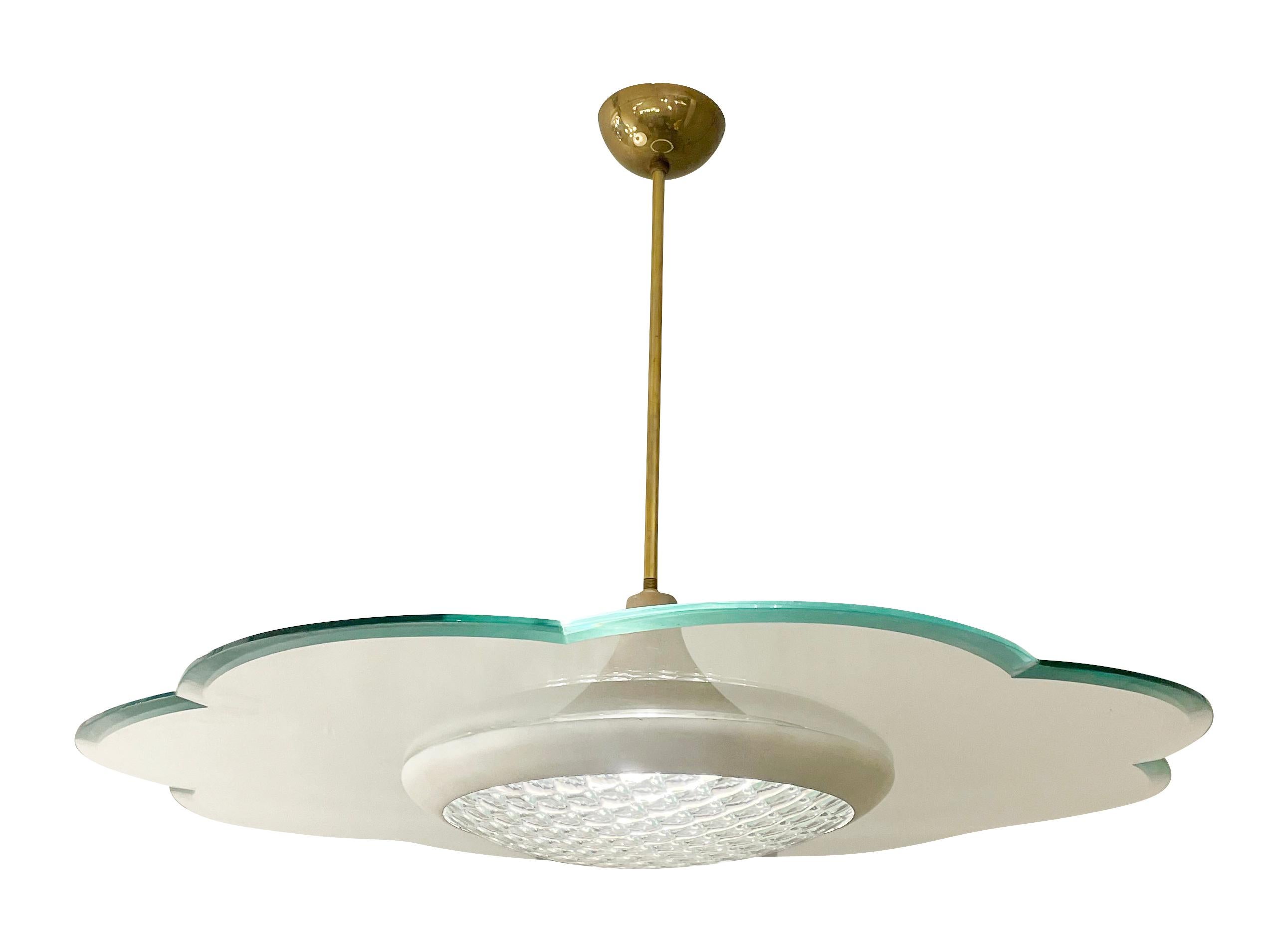 Italian Midcentury Chandelier with Scalloped Glass In Good Condition In New York, NY