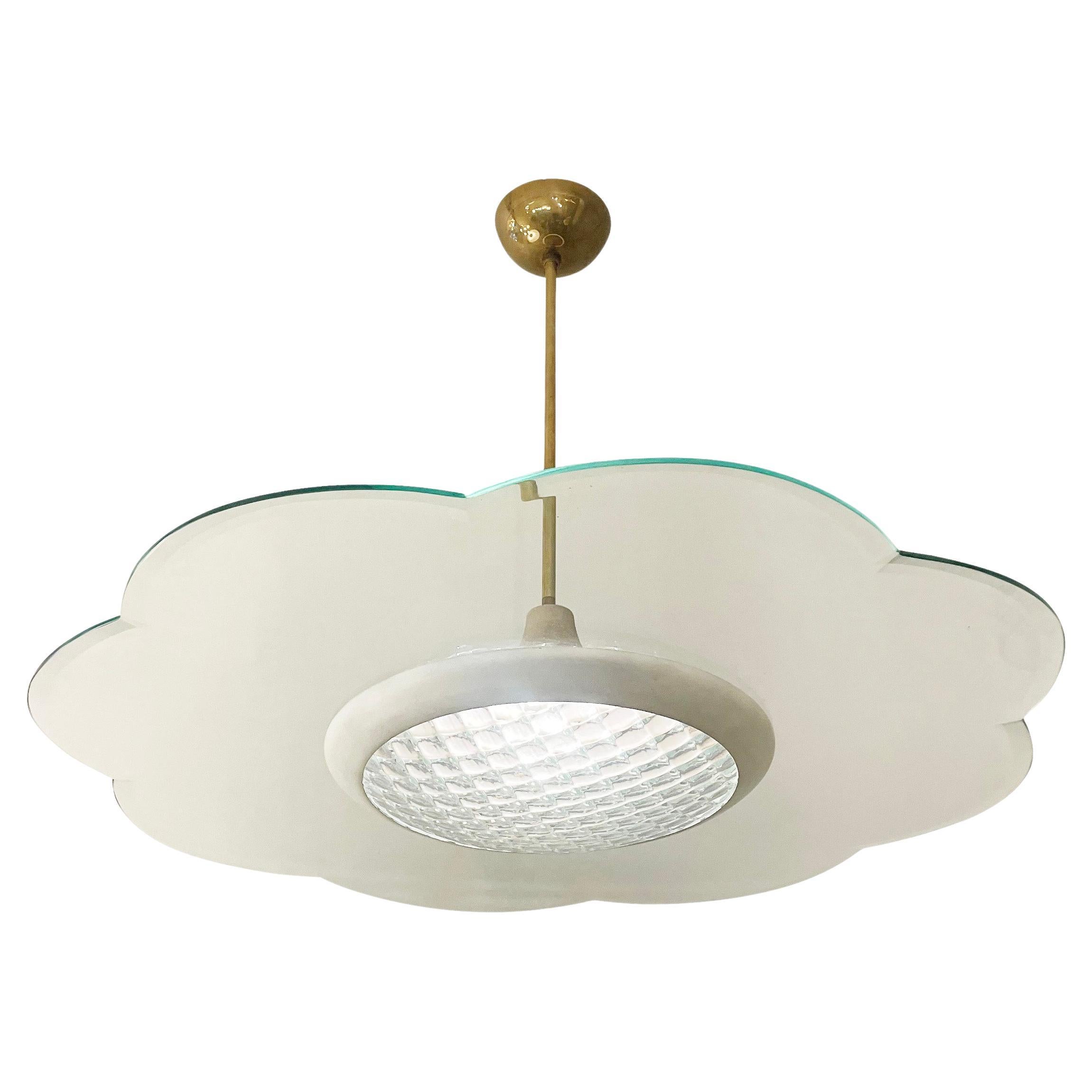 Italian Midcentury Chandelier with Scalloped Glass