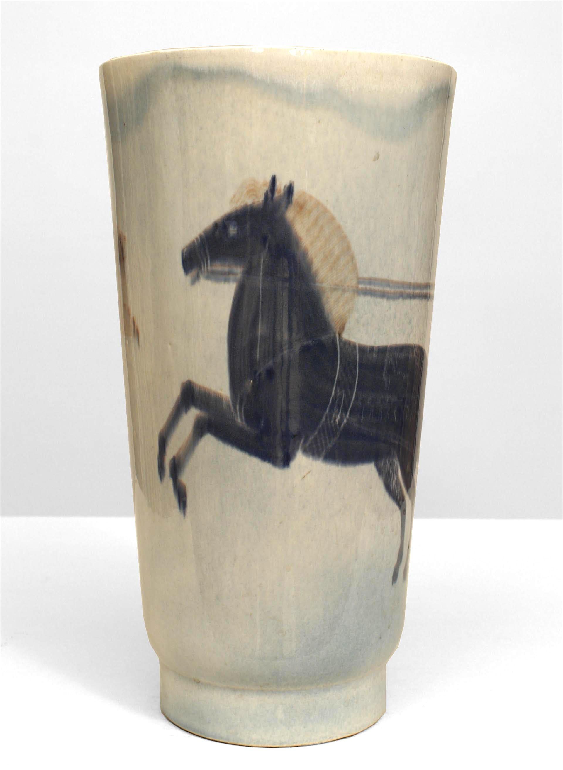 Mid-Century Modern Italian Mid-Century Chariot Motif Porcelain Vase For Sale