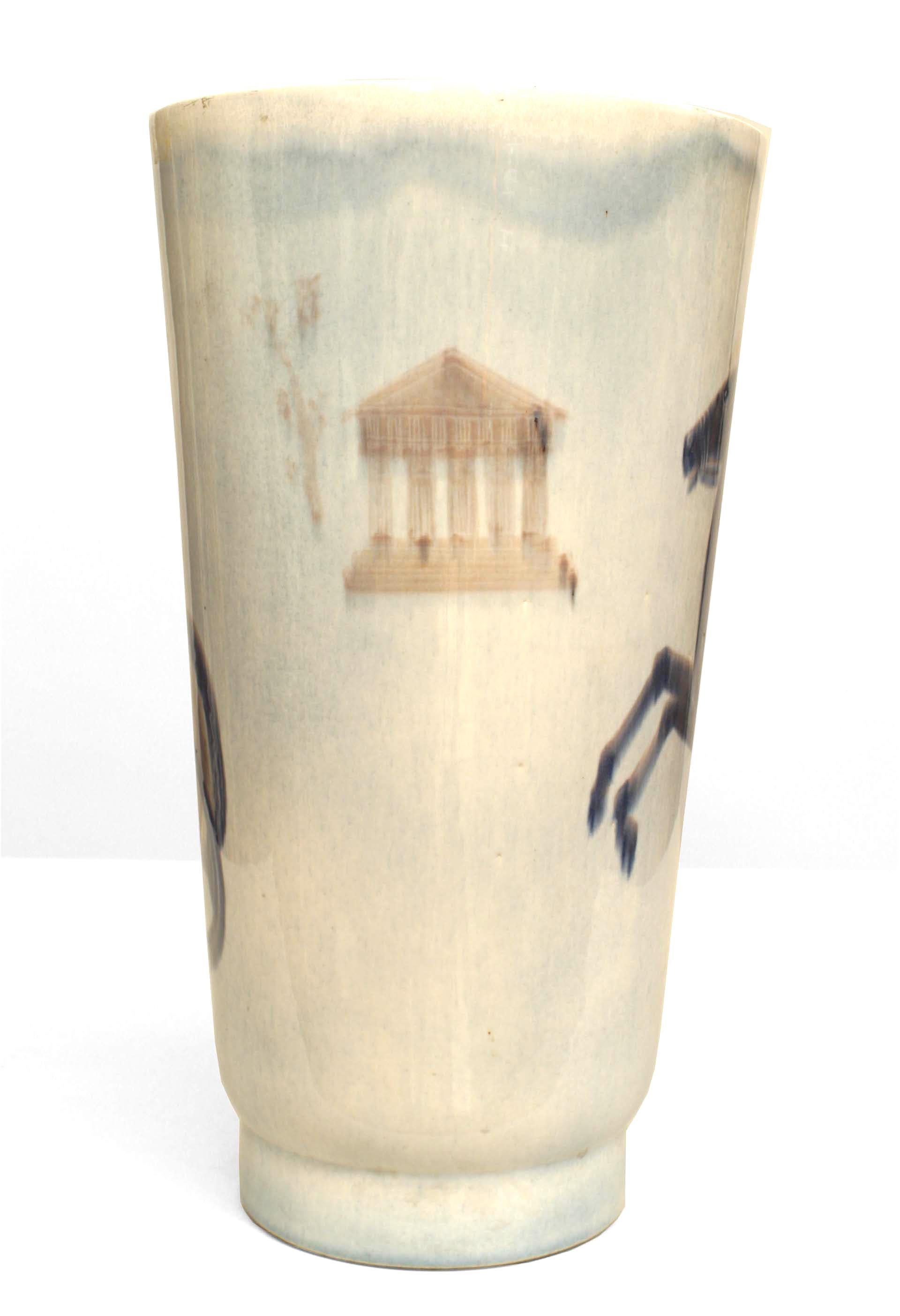 Italian Mid-Century Chariot Motif Porcelain Vase In Good Condition For Sale In New York, NY