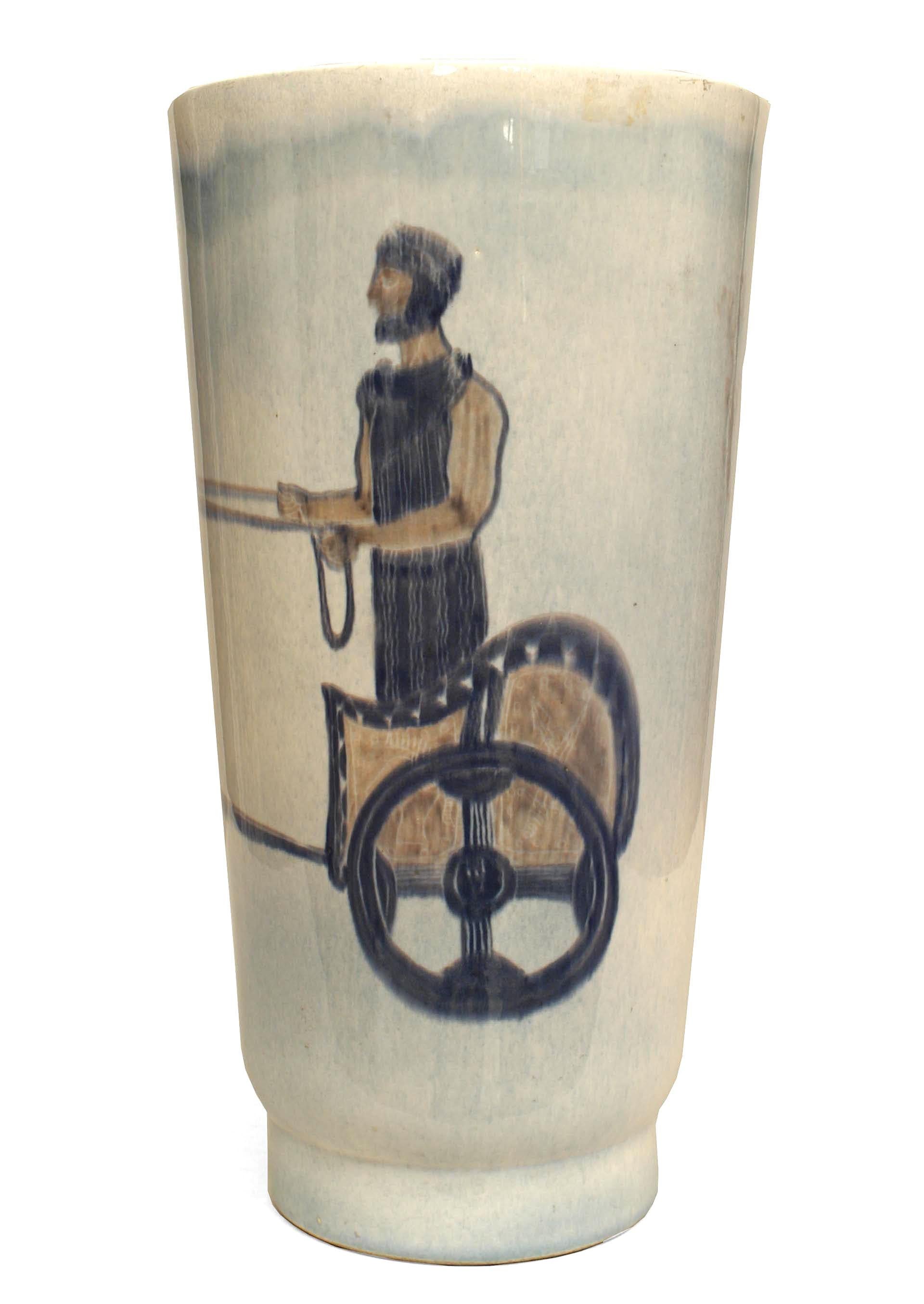 Italian Mid-Century Chariot Motif Porcelain Vase For Sale 1