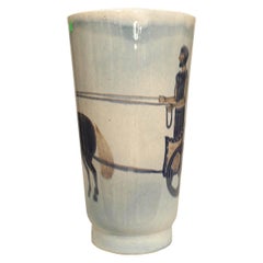 Vase italien en porcelaine à motif de chariot du milieu du siècle dernier