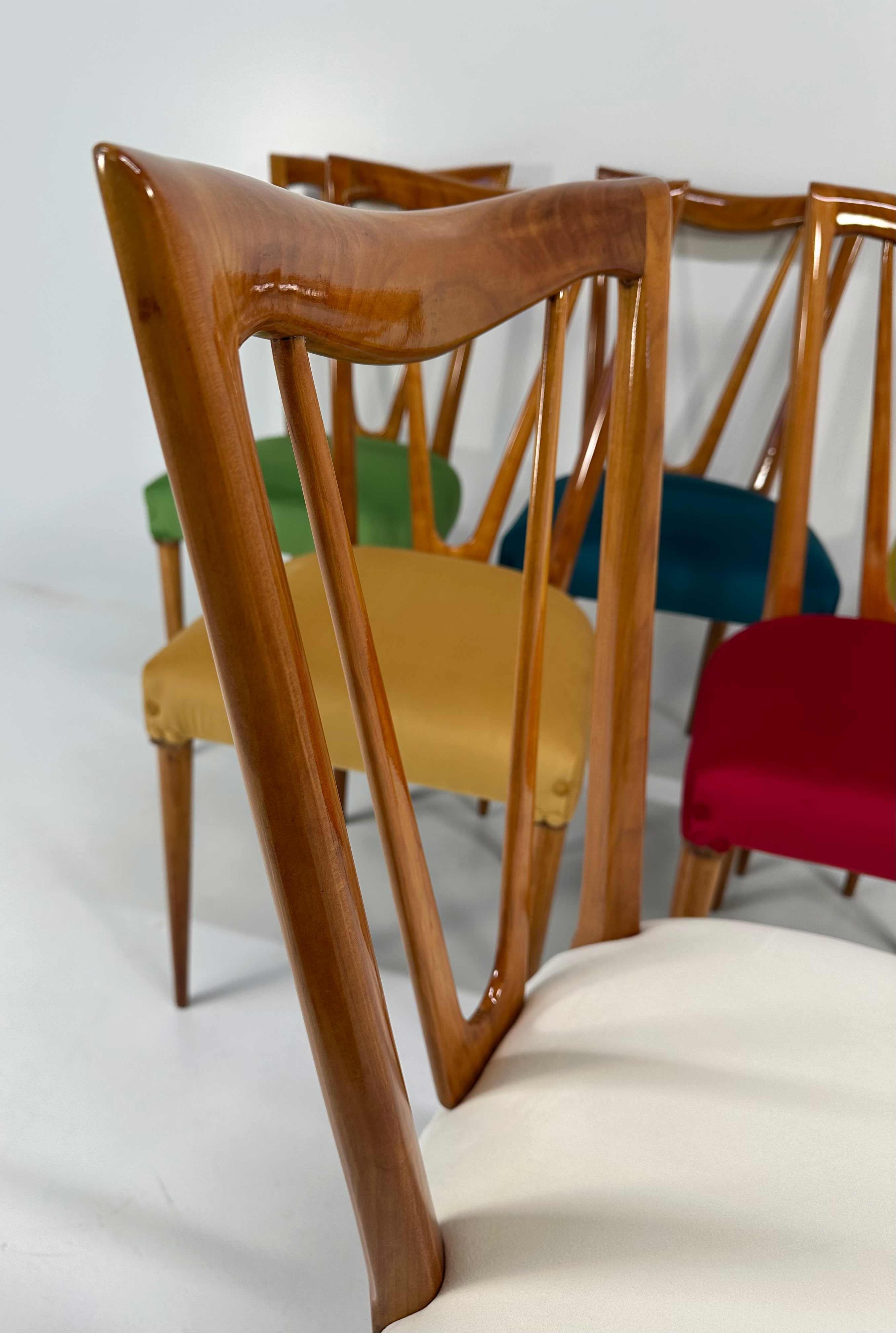 Italian Mid-Century Cherry Wood and Pastel Colored Chairs , 1950s 4