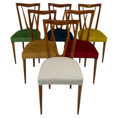 Italian Mid-Century Cherry Wood and Pastel Colored Chairs , 1950s