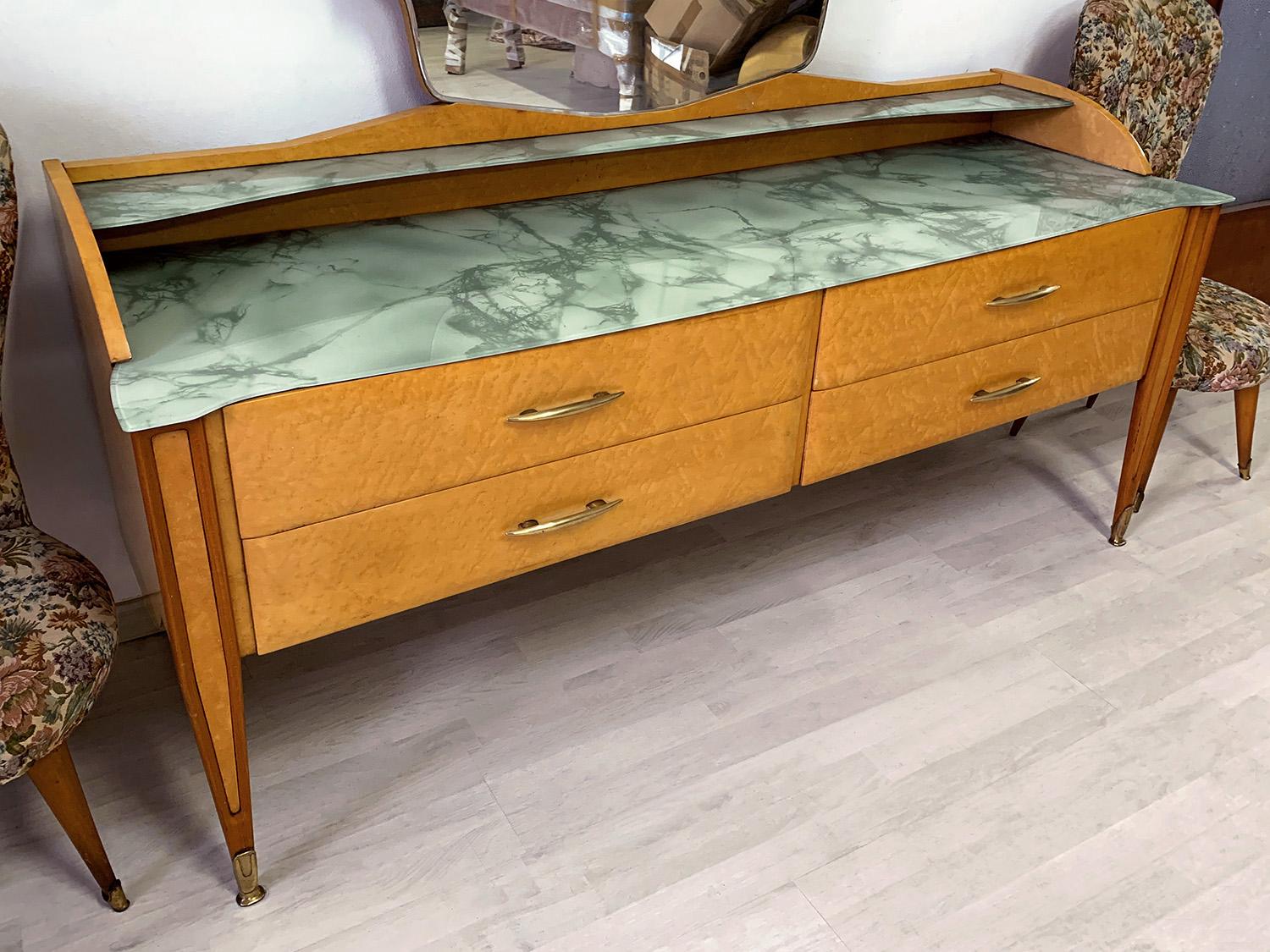 Italian Mid-Century Chest of Drawers with Mirror Gio Ponti Style, 1950's For Sale 9