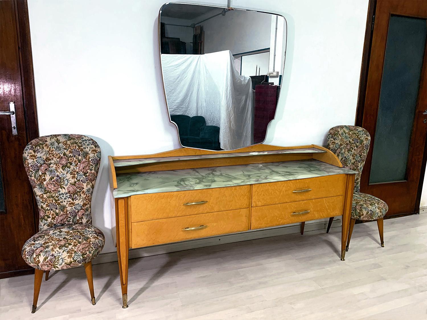 Italian Mid-Century Chest of Drawers with Mirror Gio Ponti Style, 1950's For Sale 8