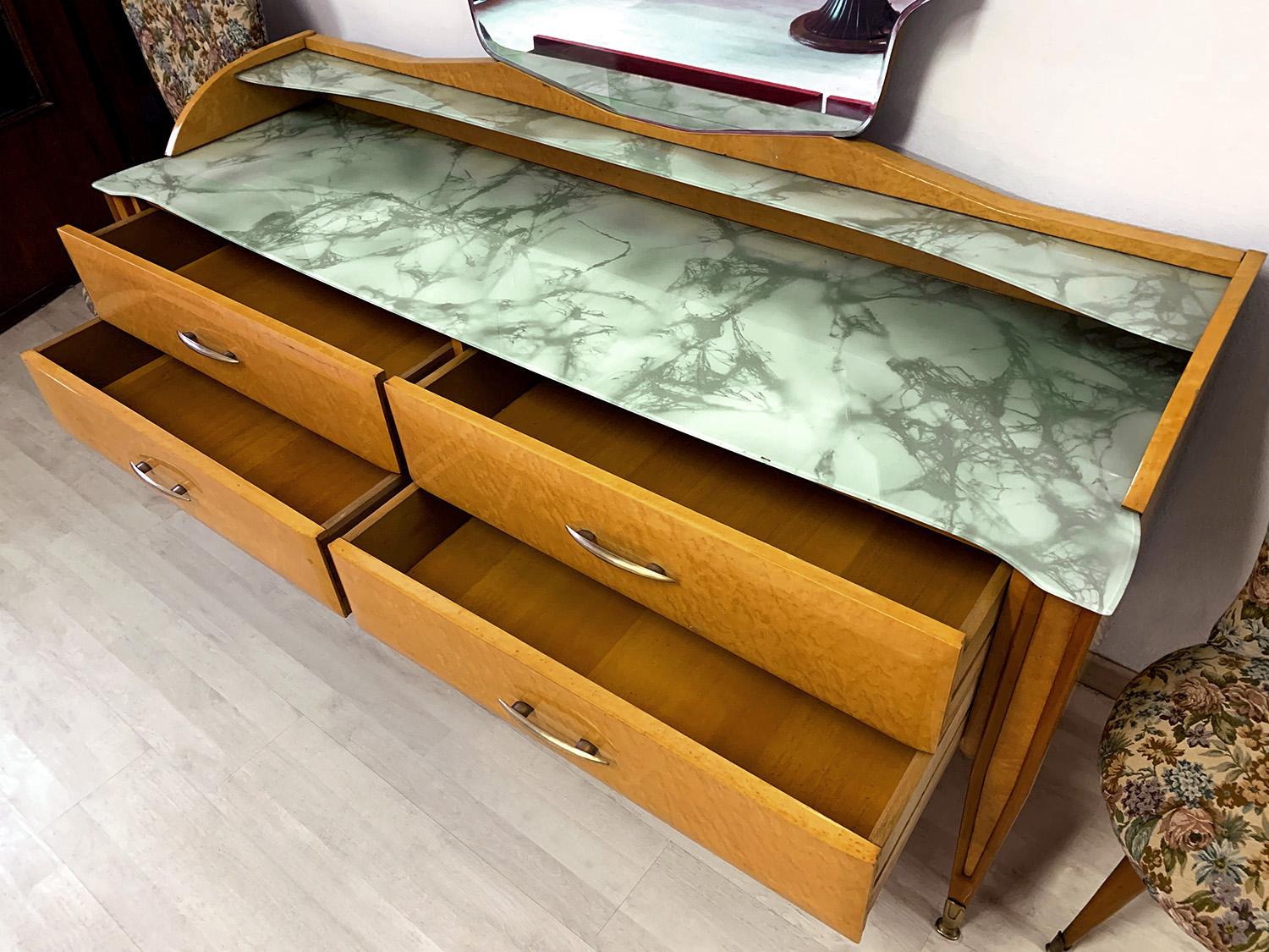 Mid-20th Century Italian Mid-Century Chest of Drawers with Mirror Gio Ponti Style, 1950's For Sale