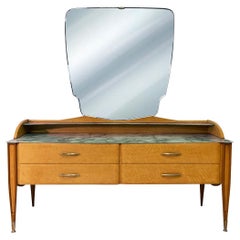 Commode italienne du milieu du siècle dernier avec miroir de style Gio Ponti, années 1950