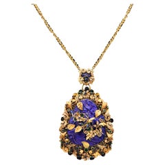 Vintage Italian Mid Century Chinoiserie Necklace in 18kt Gold 62.37 Ctw Diamonds & Lapis