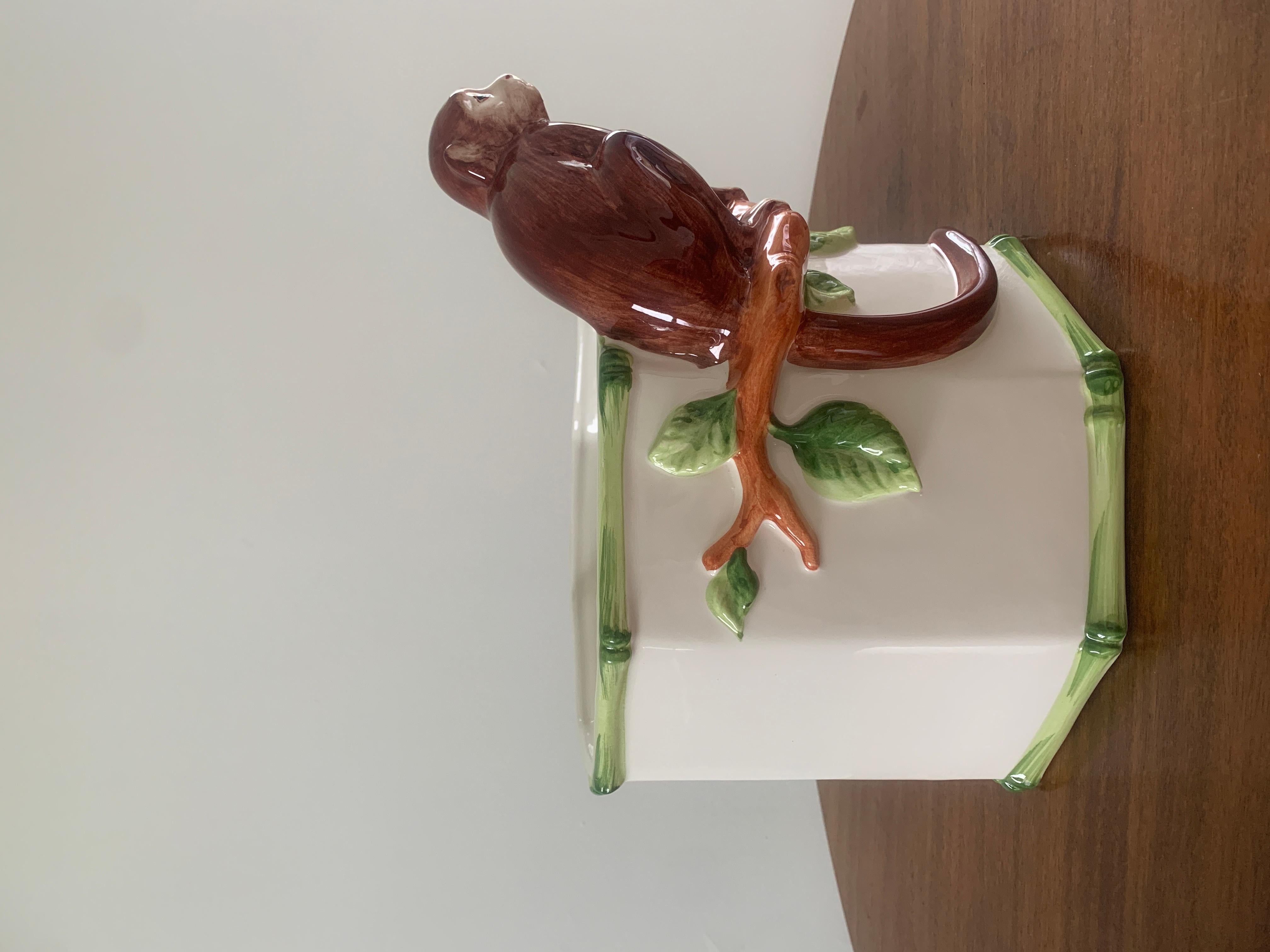 Italian Mid-Century Chinoiserie Porcelain Monkey Cachepot Planter In Good Condition In Elkhart, IN