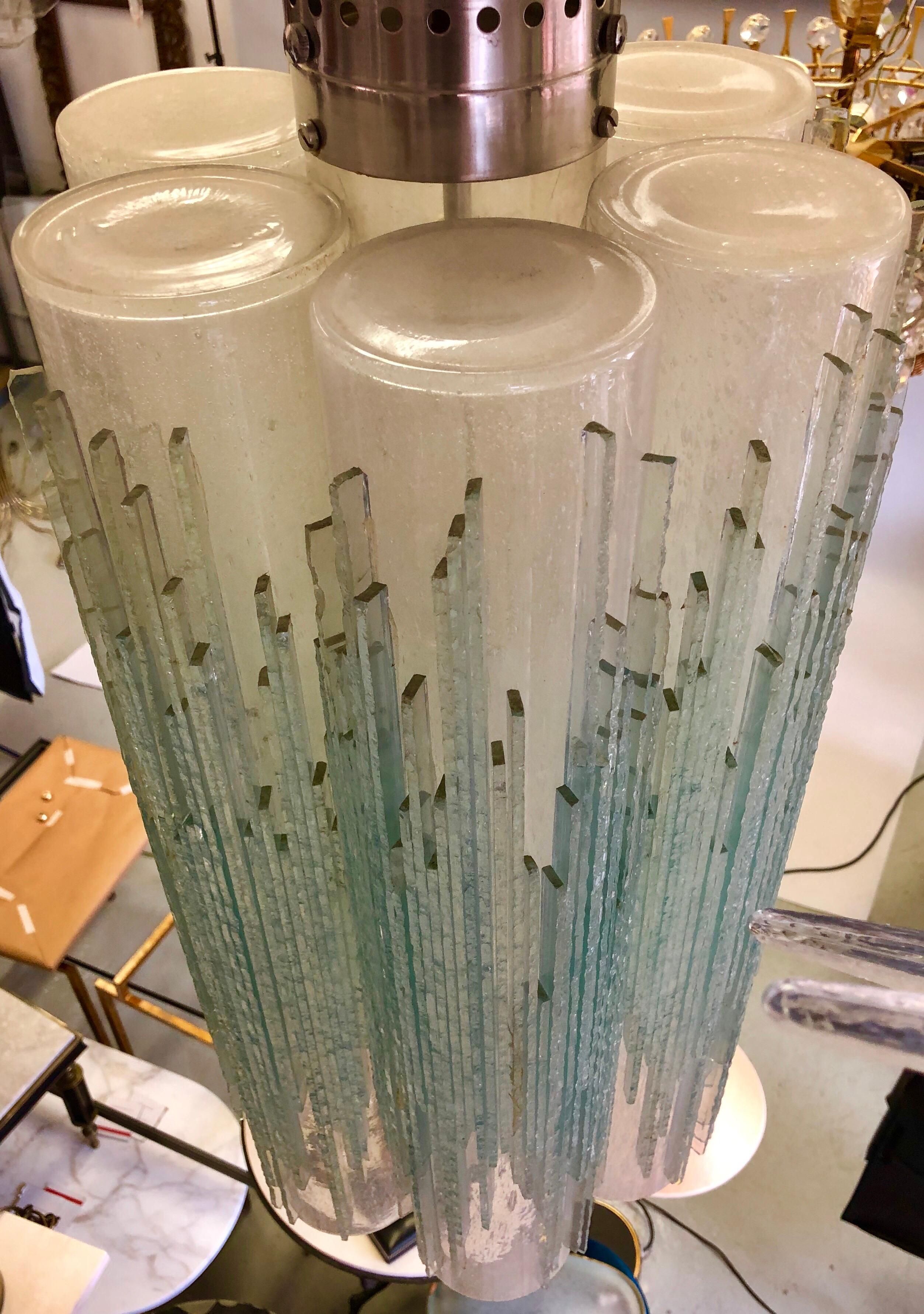 20th Century Midcentury Chiseled Murano Glass Chandelier Attributed to Max Ingrand & Venini For Sale
