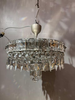 Italian Mid-Century Chrome and Bohemian Crystal Flush Mount