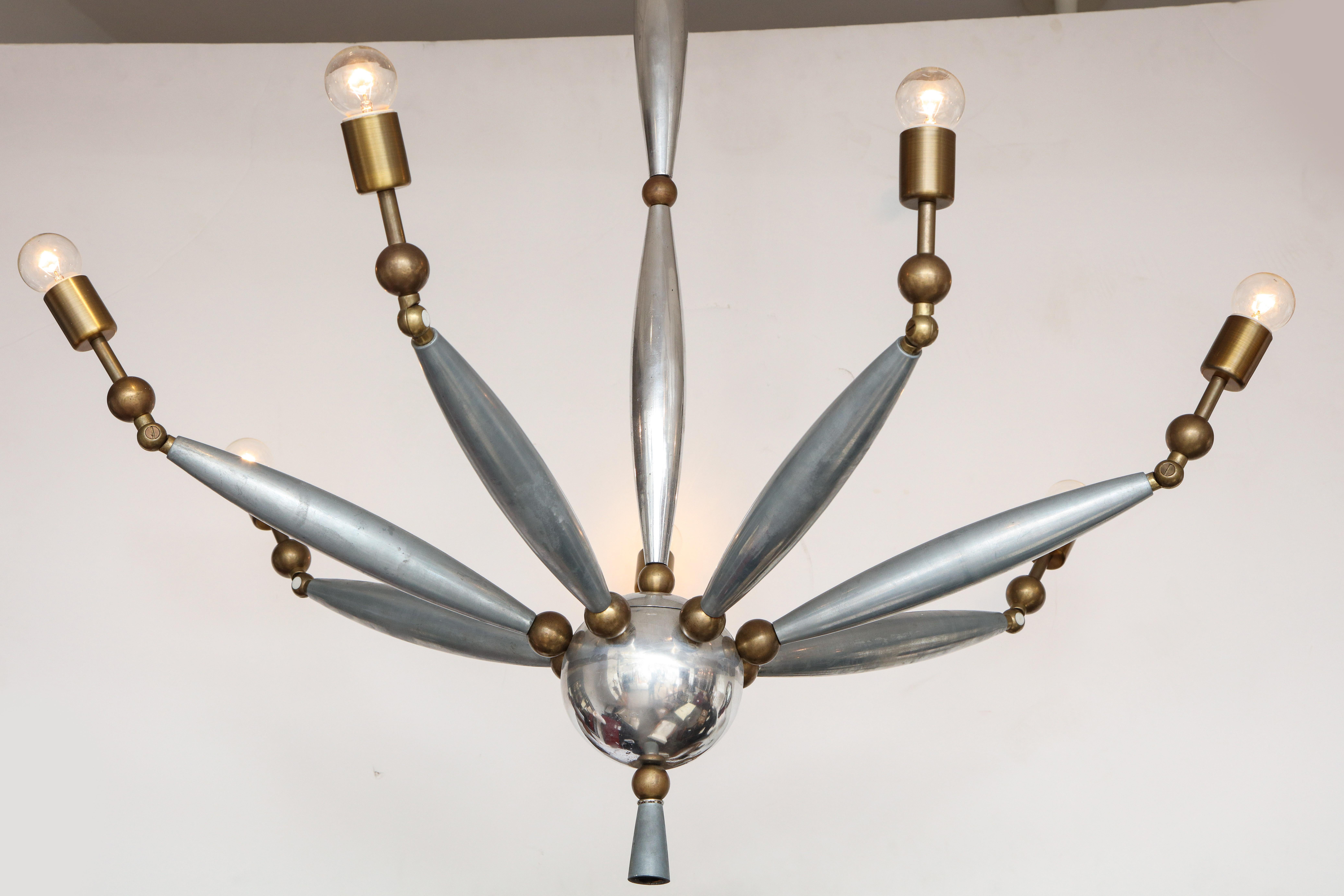 Mid-Century Modern Italian Mid-Century Articulated Chrome and Brass Chandelier For Sale