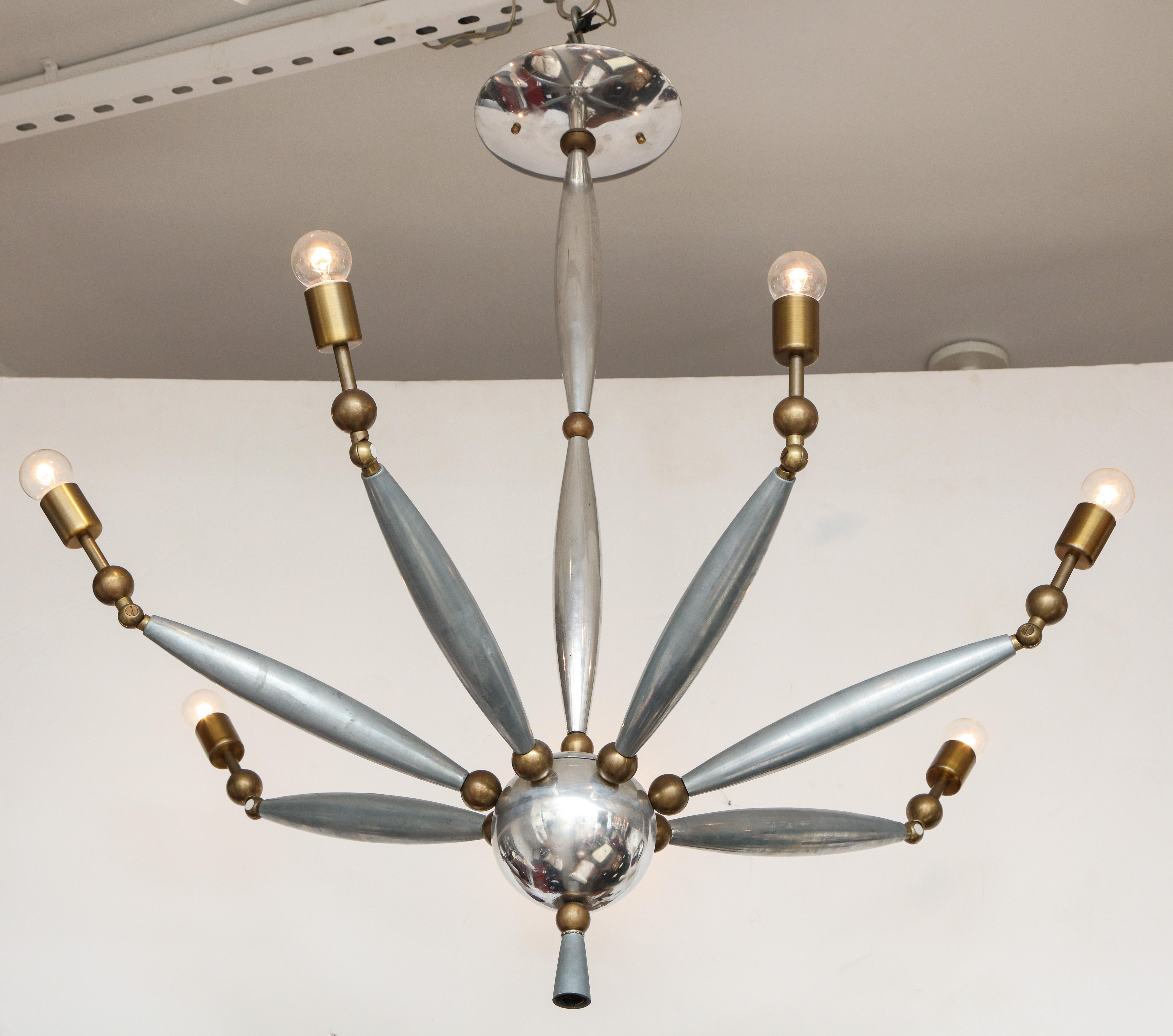 Italian Mid-Century Articulated Chrome and Brass Chandelier In Good Condition For Sale In New York, NY