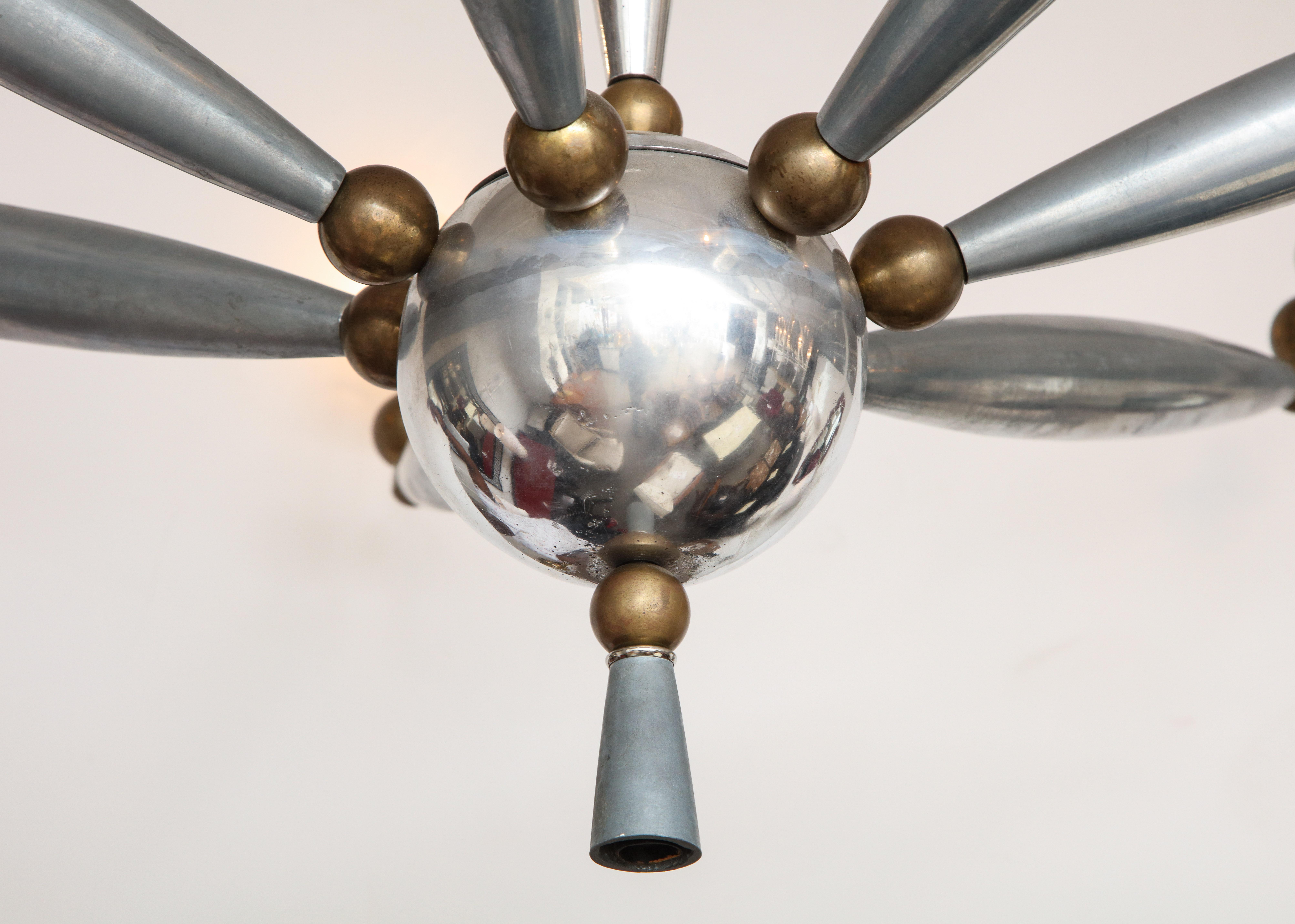 20th Century Italian Mid-Century Articulated Chrome and Brass Chandelier For Sale