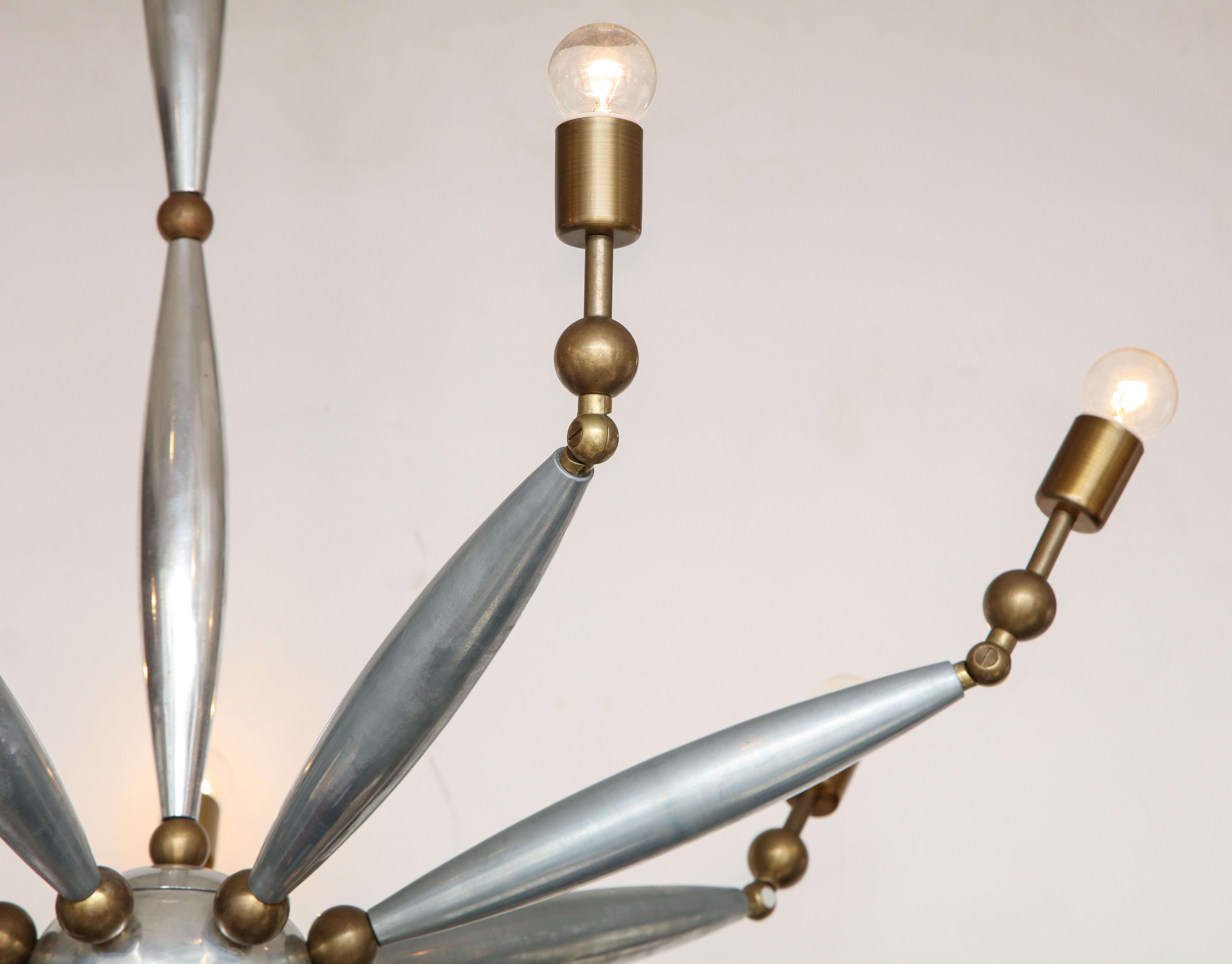 Italian Mid-Century Articulated Chrome and Brass Chandelier For Sale 1