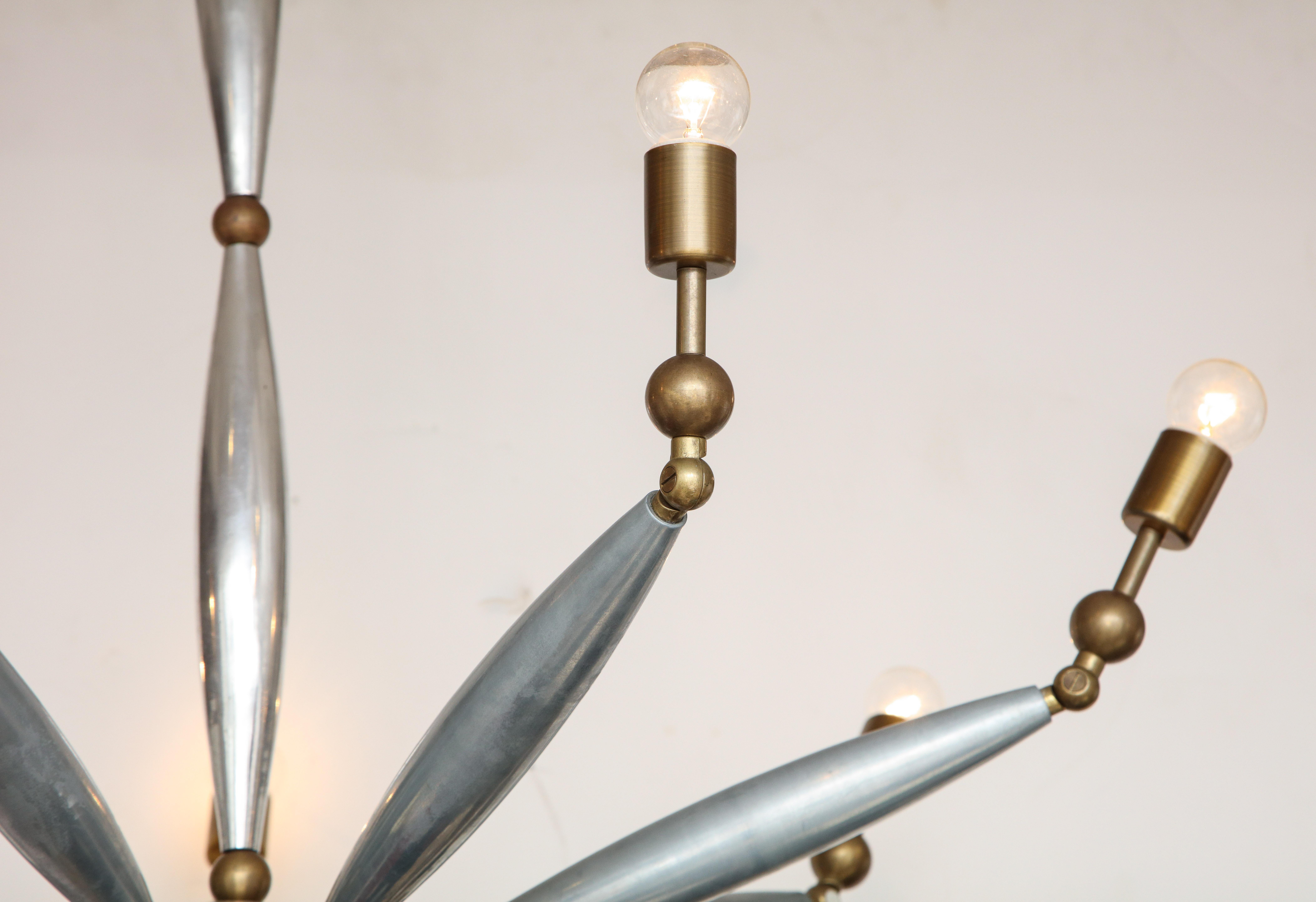 Italian Mid-Century Articulated Chrome and Brass Chandelier For Sale 3