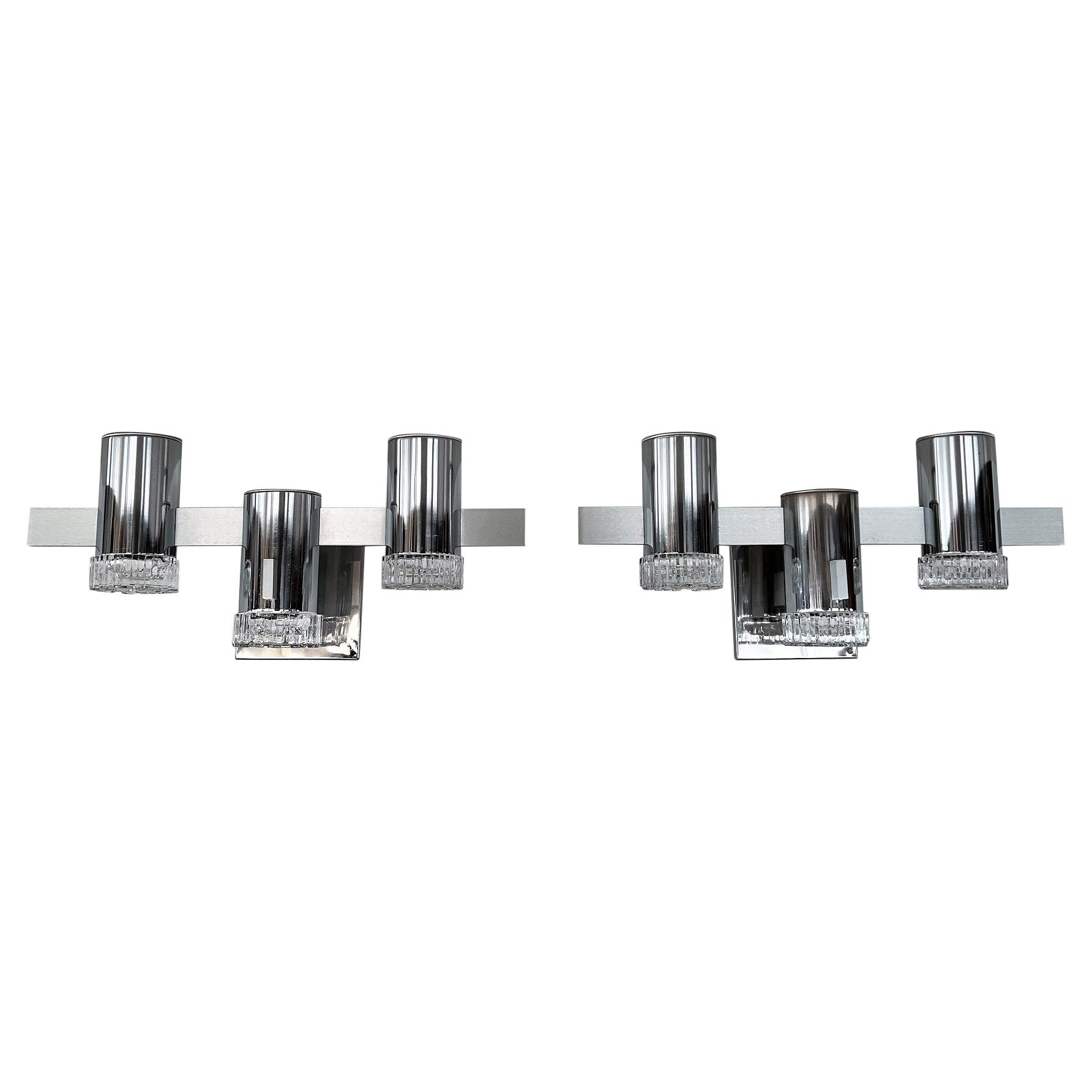 Italian Mid-Century Chrome and Glass Wall Sconces by Gaetano Sciolari, 1960s