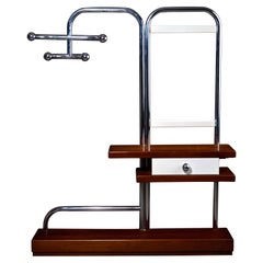 Italian Mid Century Chrome and Wood Dressing Stand with Mirror