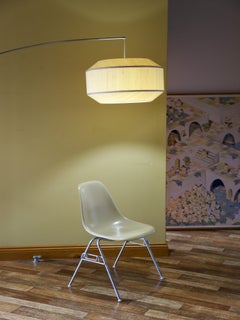 Italian Mid-Century Chrome Arc Floor Lamp with Suspended Shade