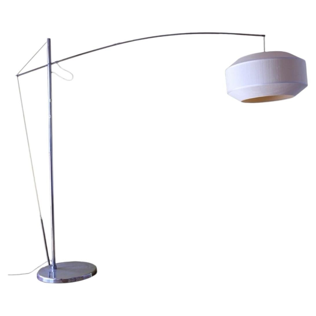 Italian Mid-Century Chrome Arc Floor Lamp with Suspended Shade