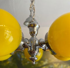 Italian Mid Century Chrome Finish Yellow Pendant Hanging Light/Chandelier