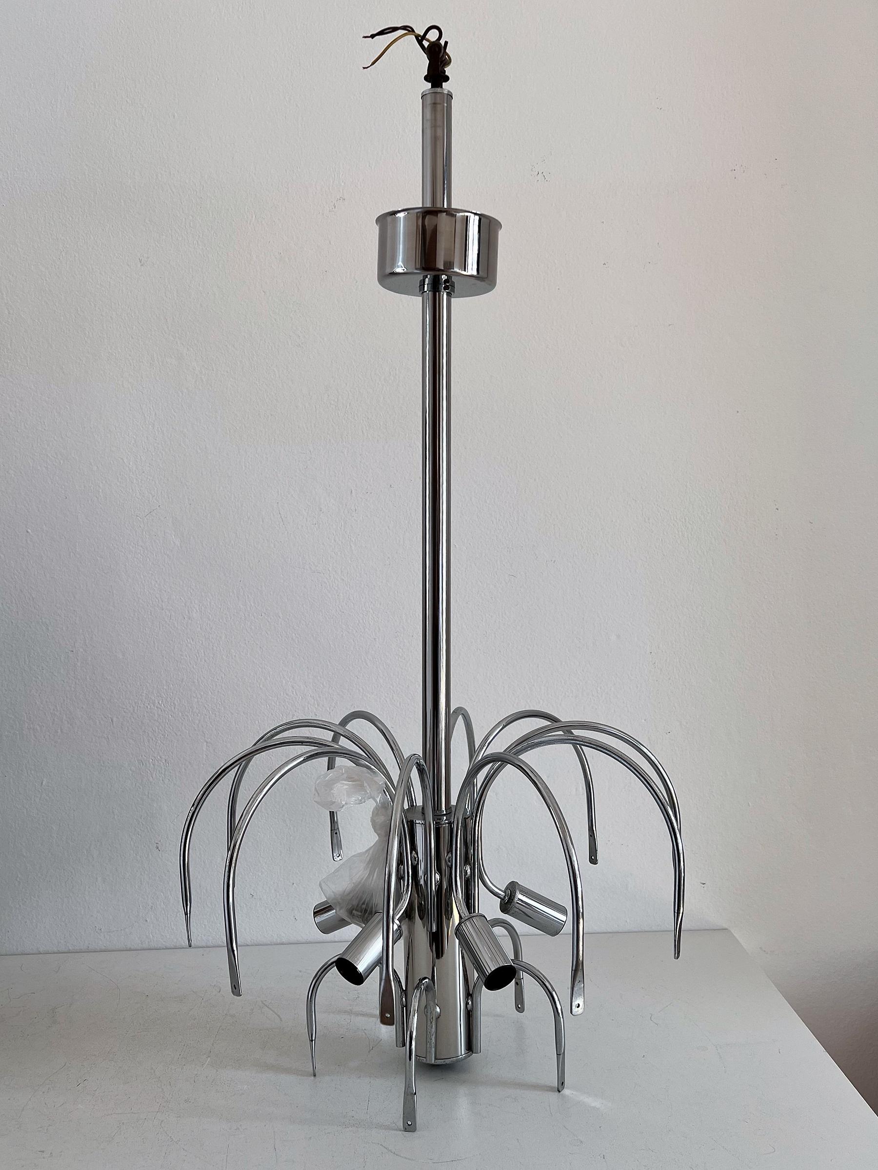 Italian Mid-Century Chrome Pendant Lamp with Murano Smoked Glass, 1970s For Sale 6