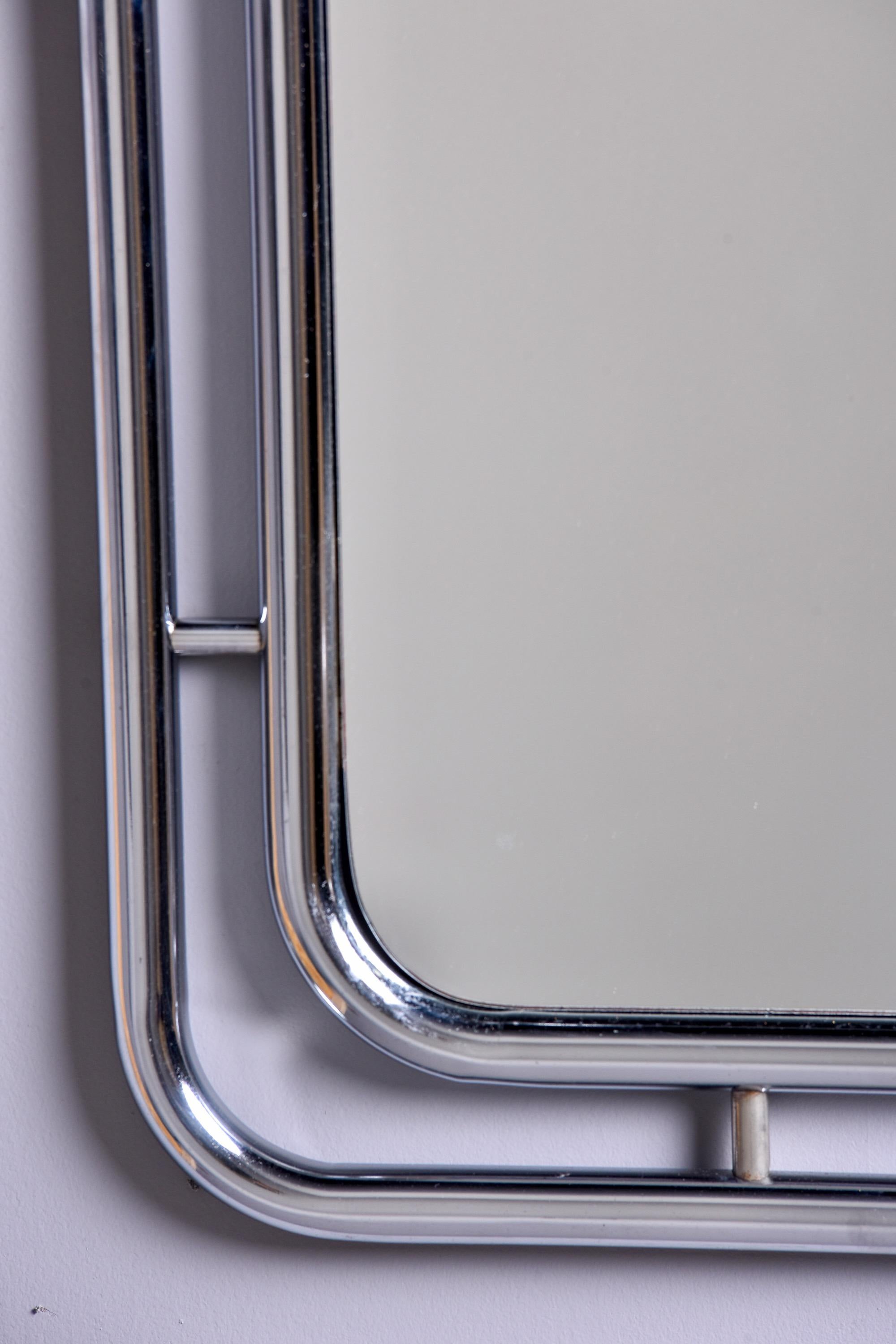 Italian Mid Century Chrome Trimmed Square Mirror Within Chrome Frame For Sale 6