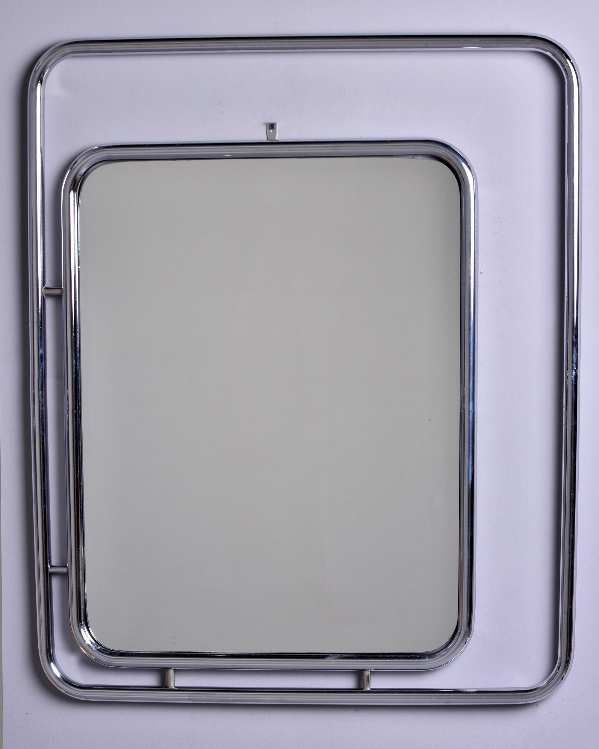 Mid-Century Modern Italian Mid Century Chrome Trimmed Square Mirror Within Chrome Frame For Sale