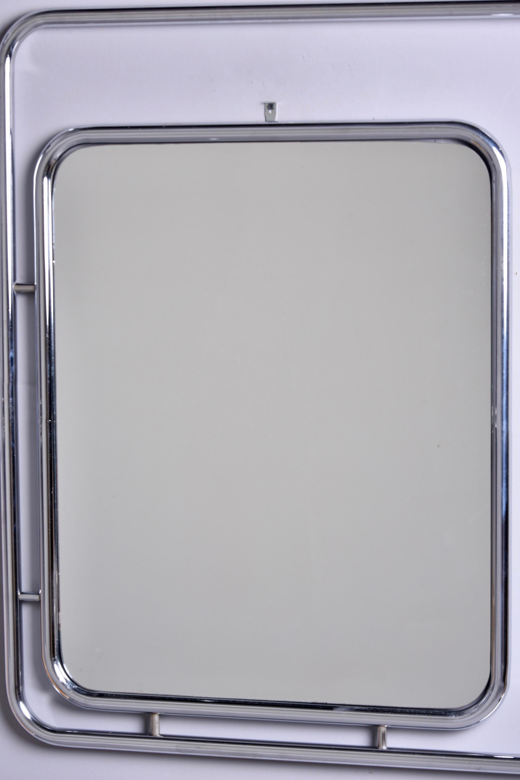 Italian Mid Century Chrome Trimmed Square Mirror Within Chrome Frame For Sale 1