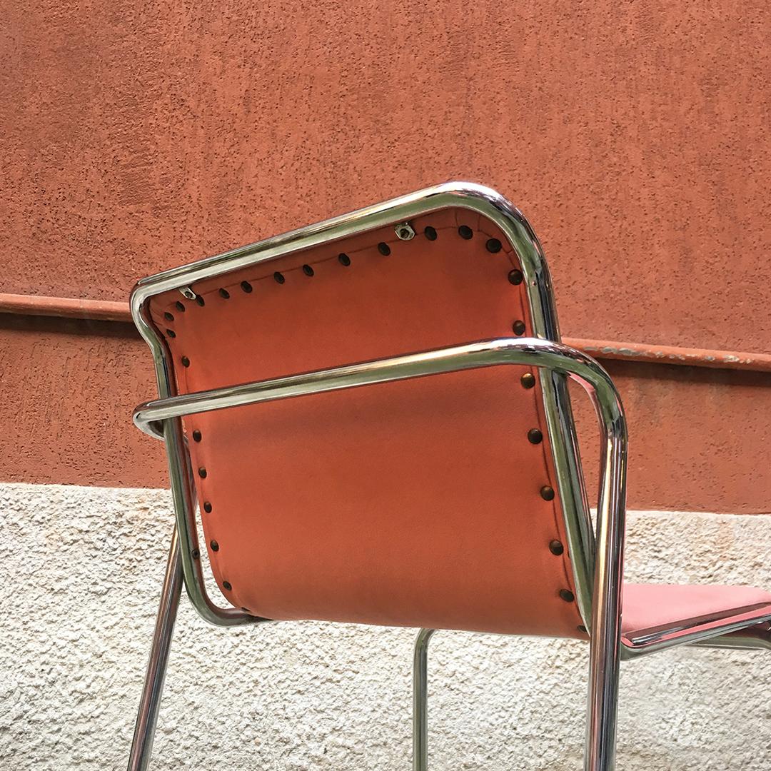 Italian Midcentury Chromed Steel and Pink Fabric Chairs, 1970s 5