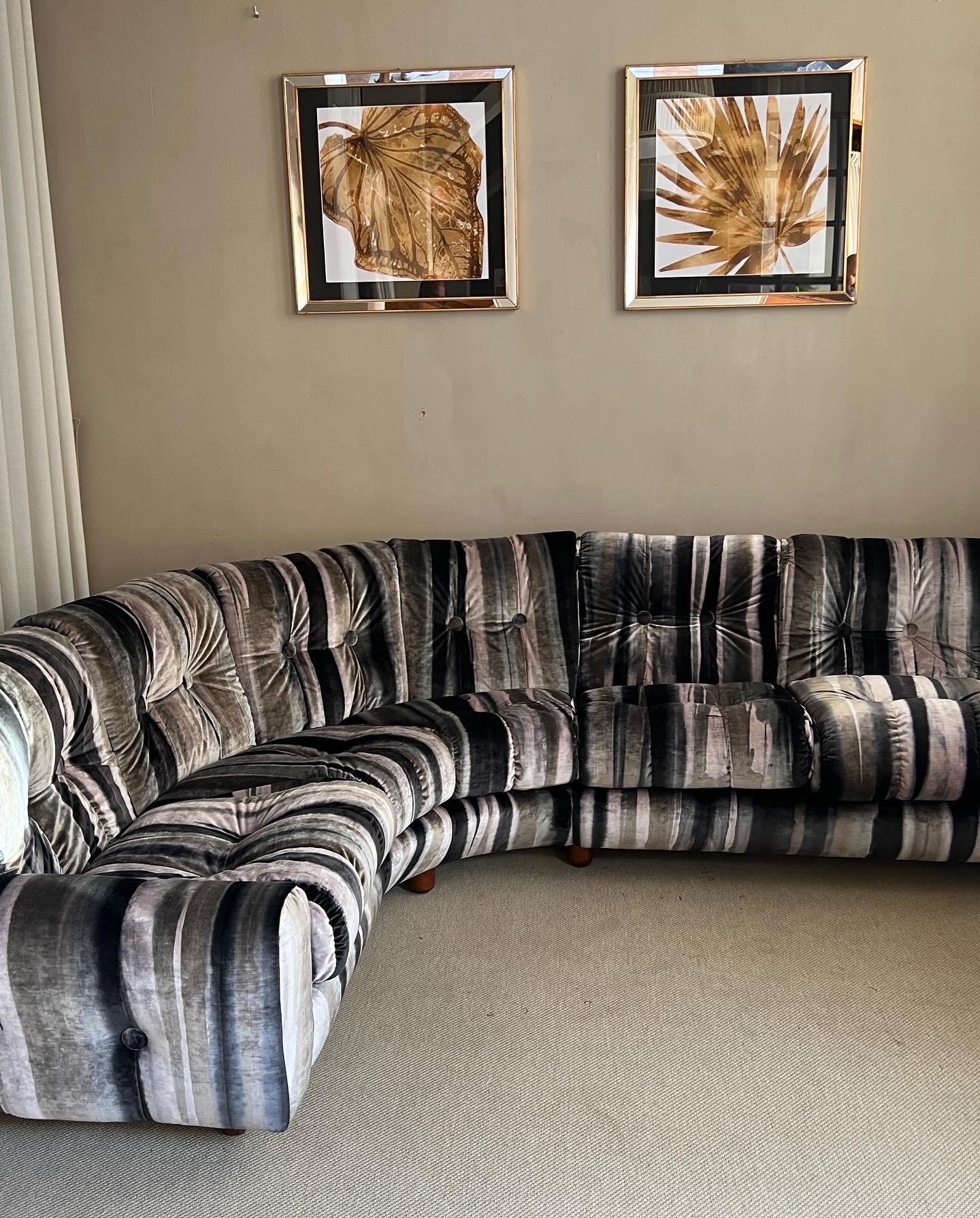 Mid-Century Modern Italian Mid-Century Circular Selectional Sofa, Newly Upholstered Velvet, 1950s