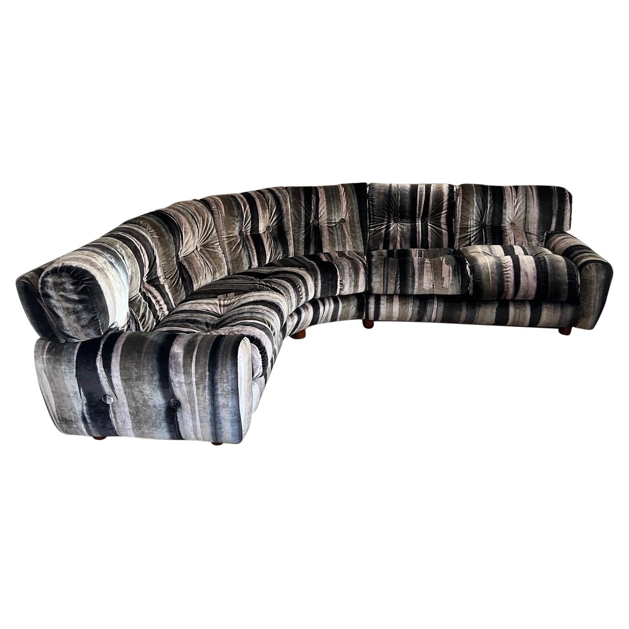 Italian Mid-Century Circular Selectional Sofa, Newly Upholstered Velvet, 1950s