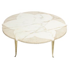 Italian Midcentury Circular Star Form White Marble Coffee Table with Brass Legs