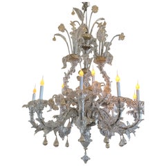 Italian Mid Century Clear With Gold Murano Blown Glass Chandelier