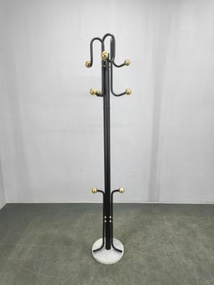 Italian Mid-Century Coat Rack, Black Metal, Plastic and Stone, 1970s
