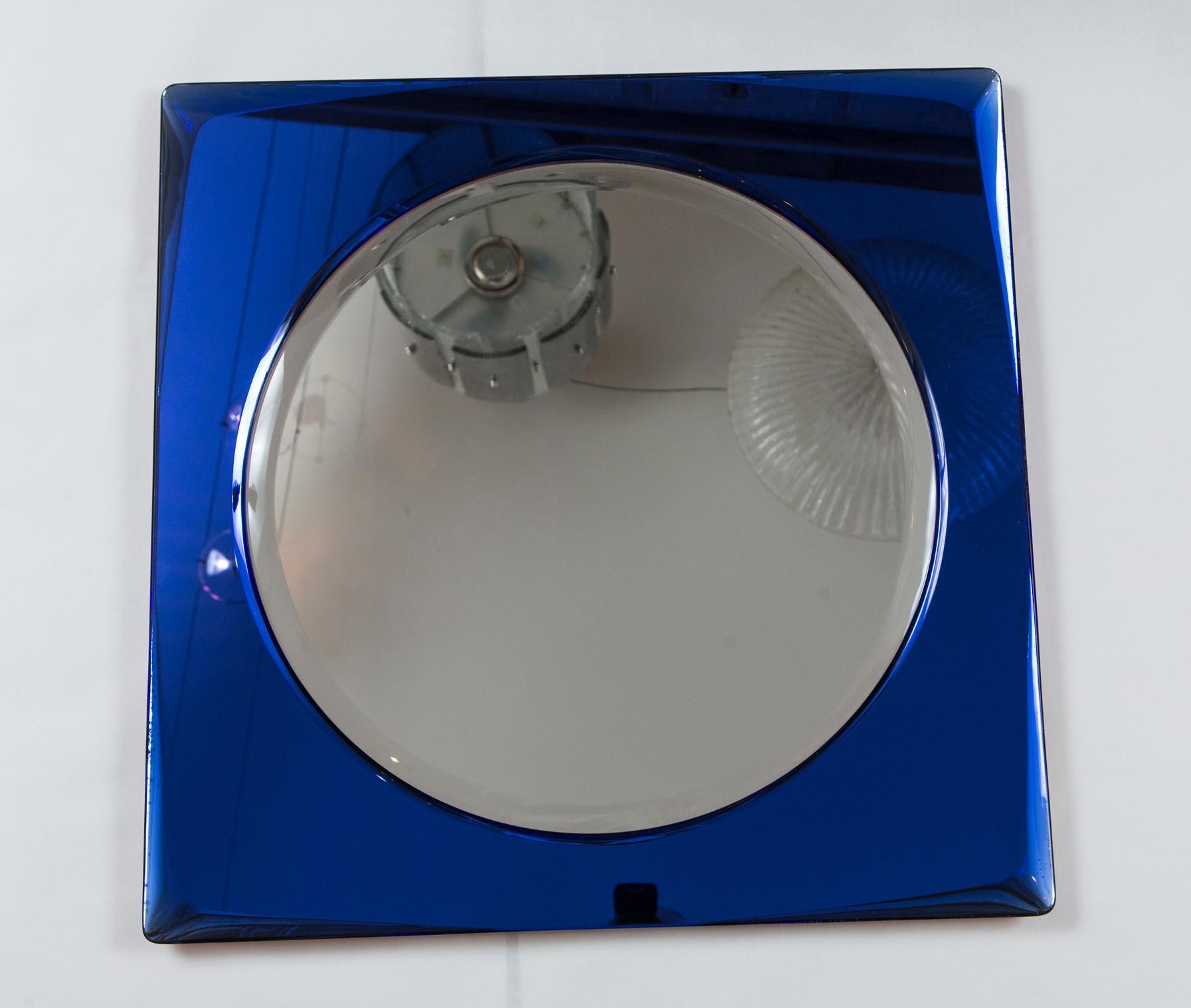 Brilliant cobalt blue glass colored square shaped framed mirror, note both the frame and the looking glass are beveled
Designer: Attribution Cristale Arte
Dating: circa 1950-1959
Origin: Italy
Condition: Excellent original condition
Dimensions: