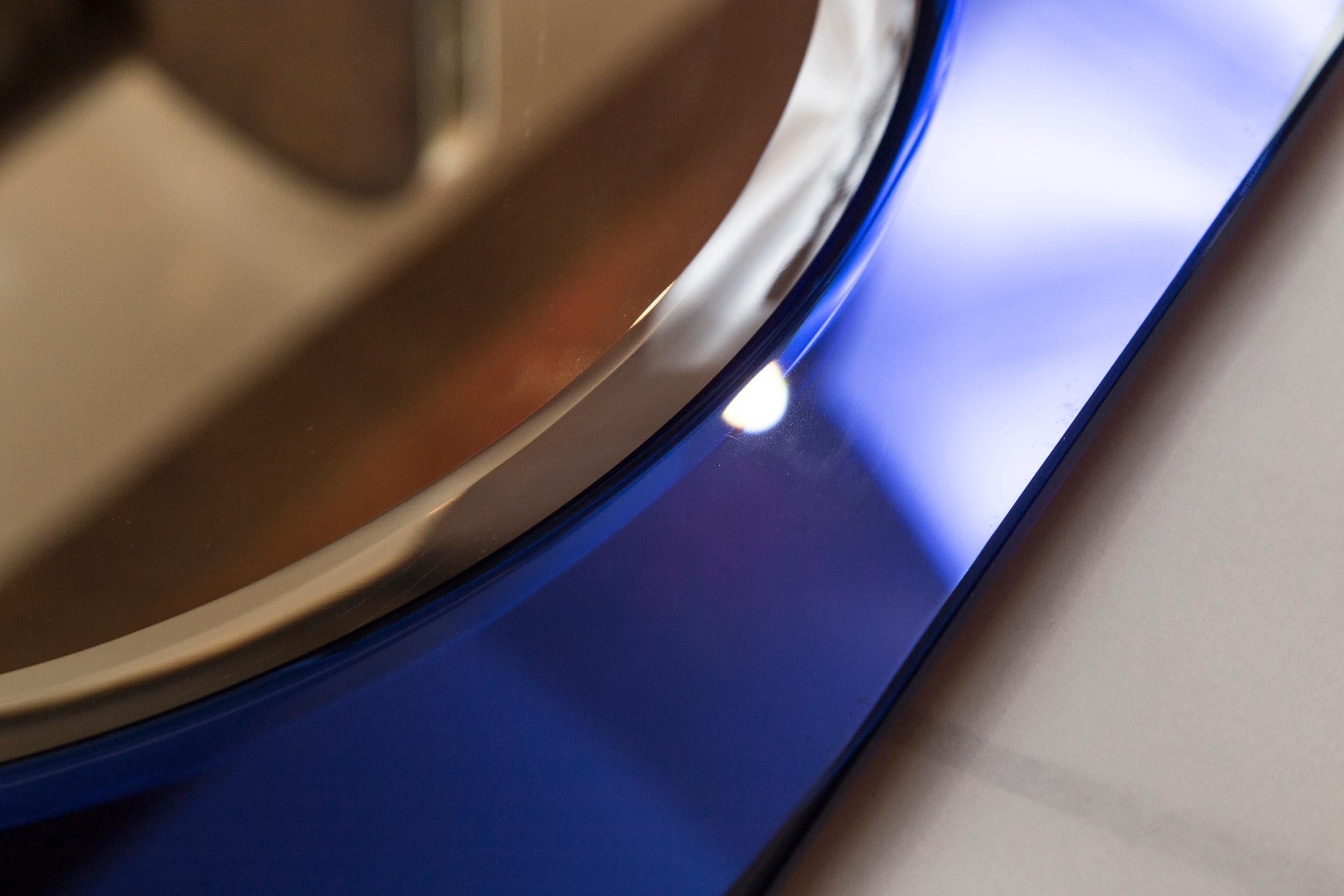 Italian Midcentury Cobalt Blue Square Mirror In Excellent Condition In Westport, CT