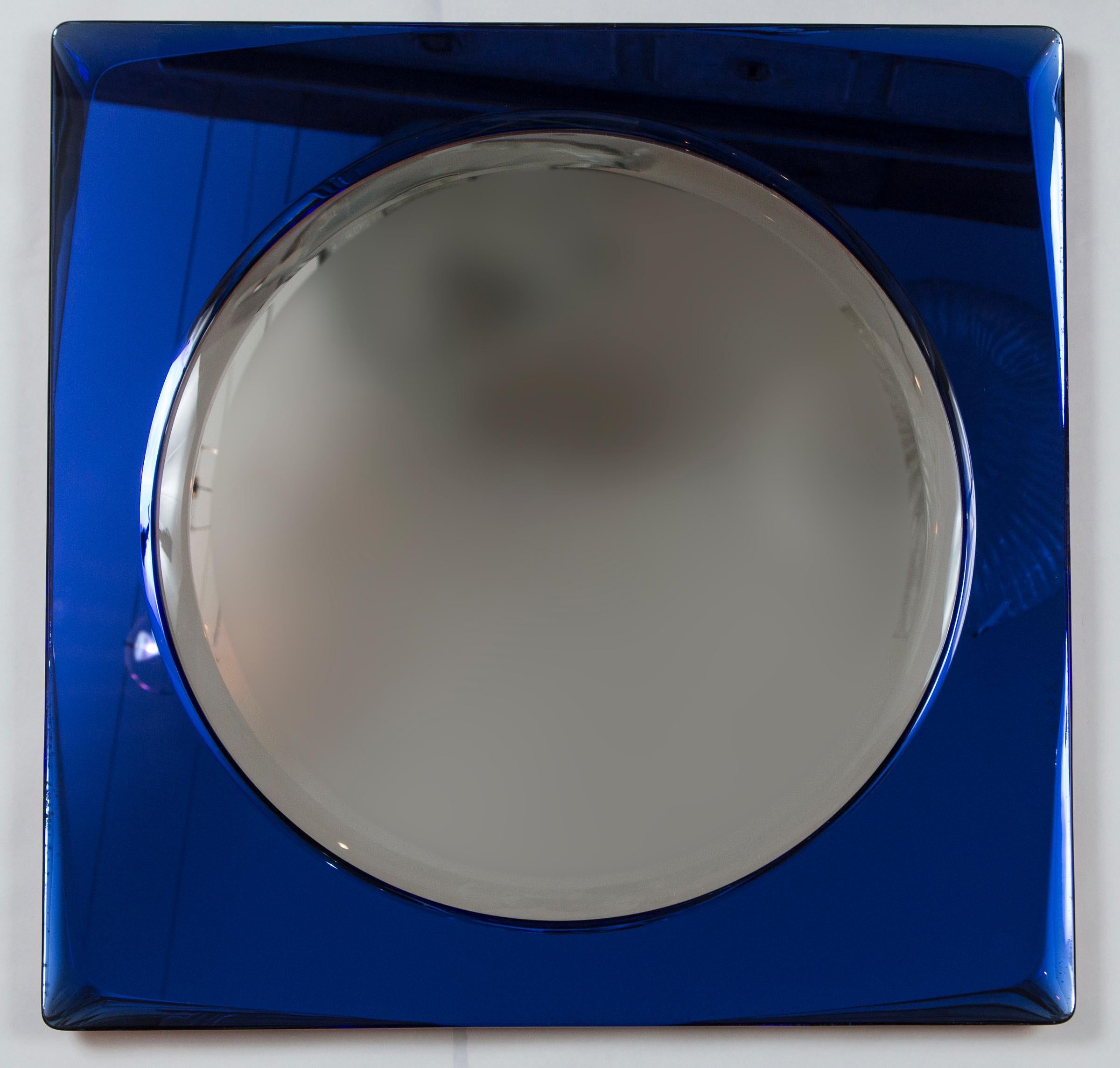 Art Glass Italian Midcentury Cobalt Blue Square Mirror