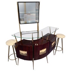 Italian Mid-Century Cocktail Bar Set with Cabinet Gio Ponti Design, 1950s