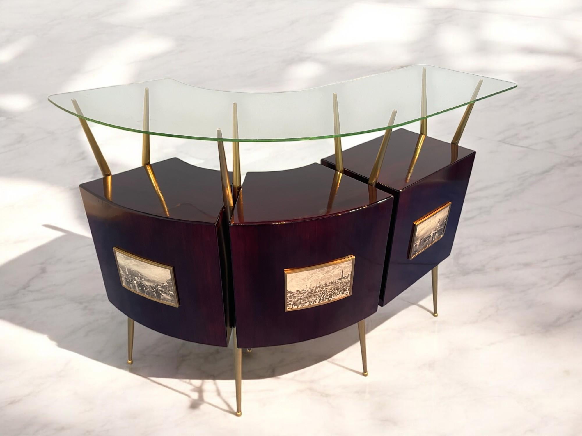 Set da cocktail bar con mobile in stile Gio Ponti, 1950 in vendita 6