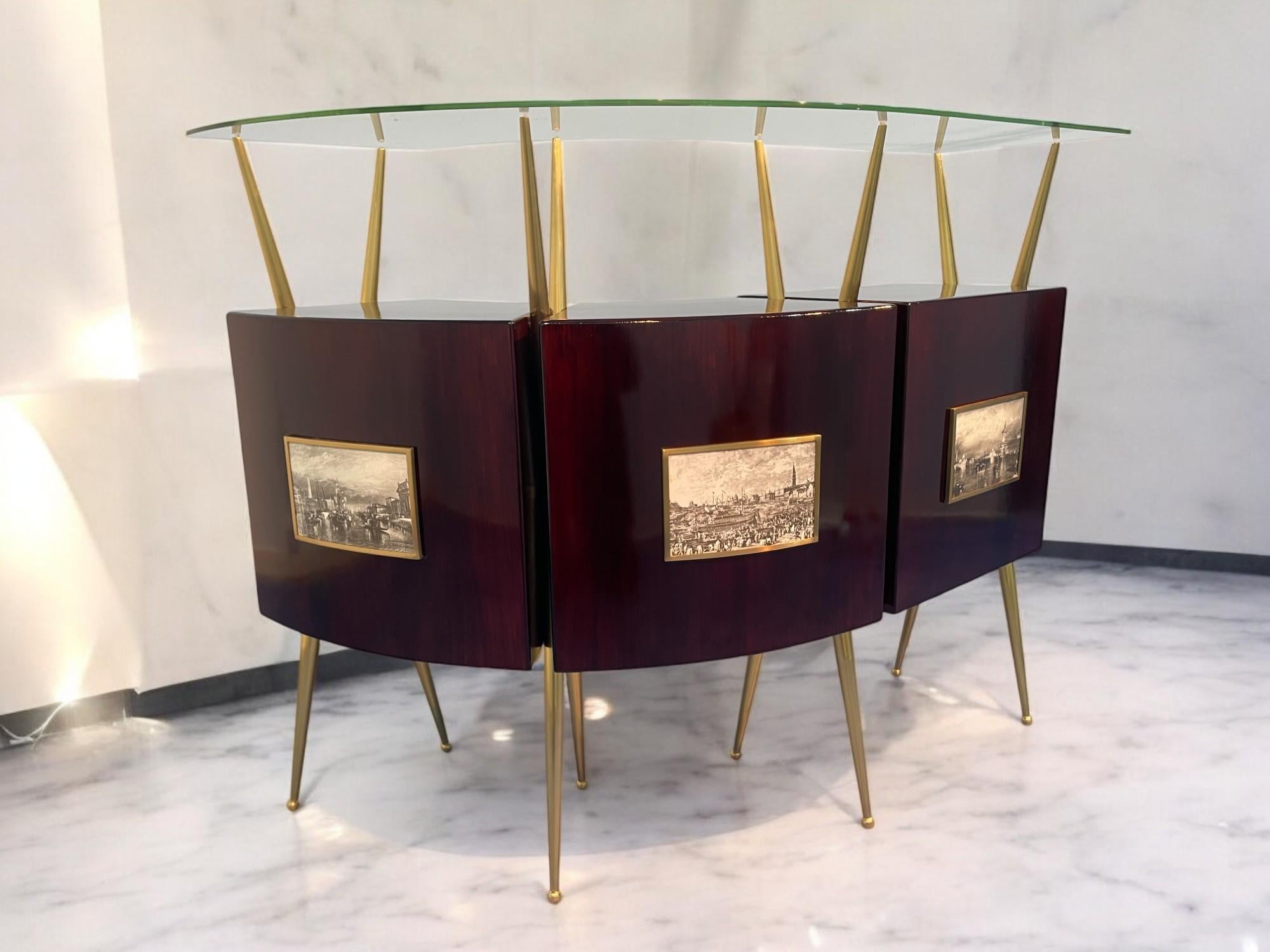 Set da cocktail bar con mobile in stile Gio Ponti, 1950 in vendita 7